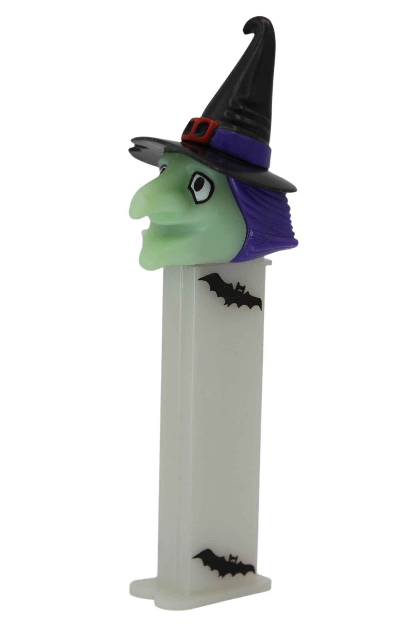 Witch Pez on Glow in the Dark Stem with Bats, 2003, Slovenia, LOOSE OR MINT IN BAG!