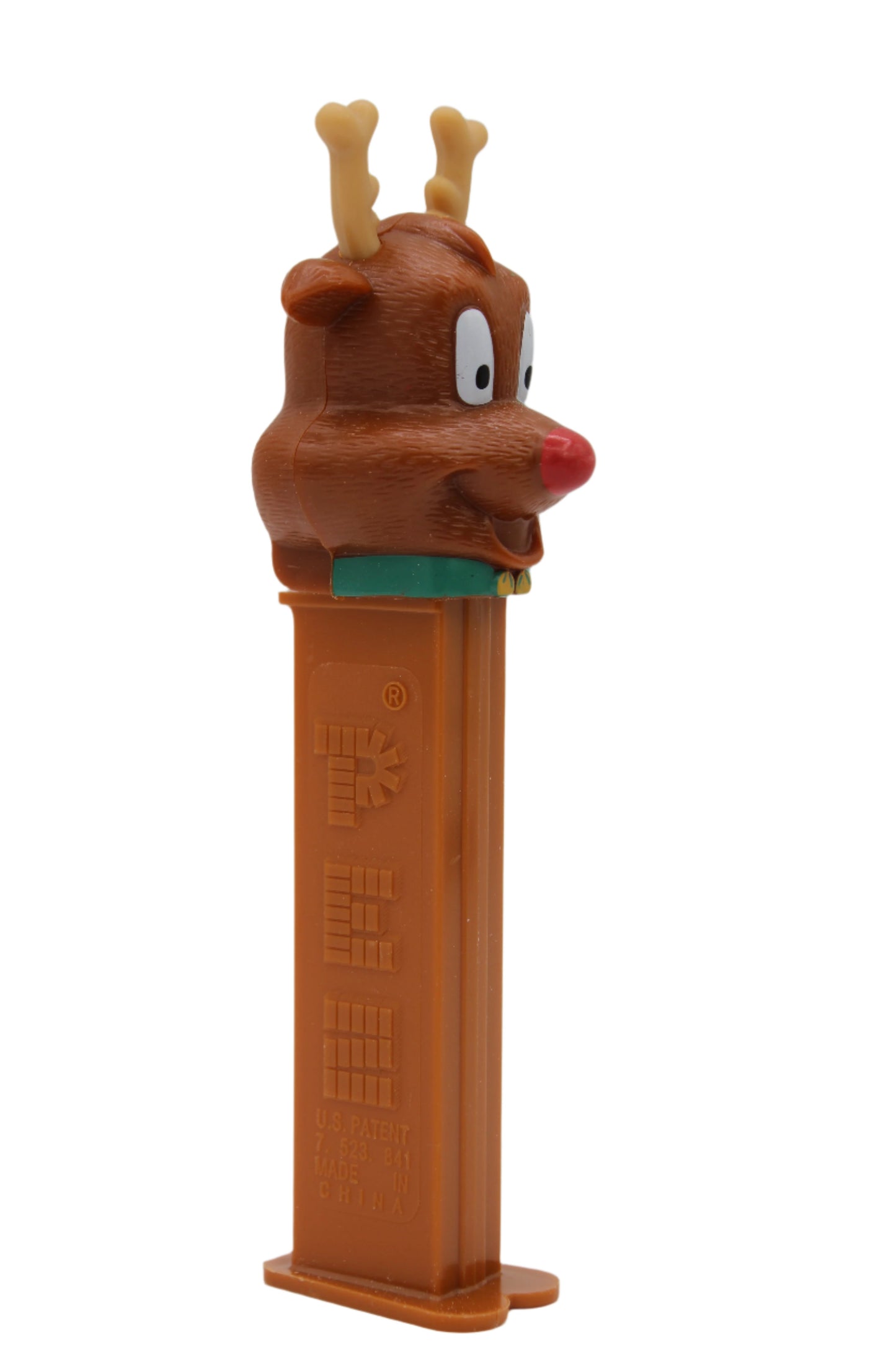 Reindeer Pez, Red Nose, Green Collar with 2 Painted Jingle Bells, 2012, Loose