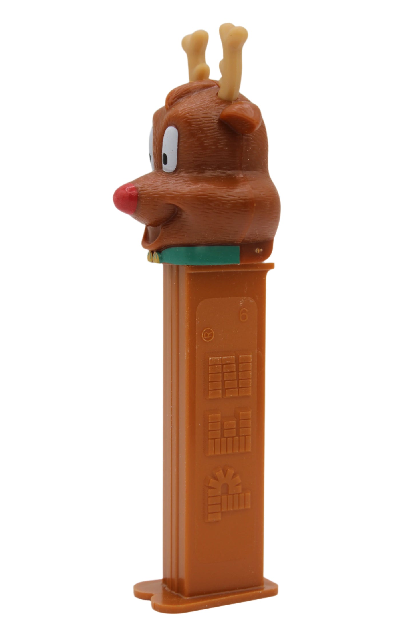 Reindeer Pez, Red Nose, Green Collar with 2 Painted Jingle Bells, 2012, Loose