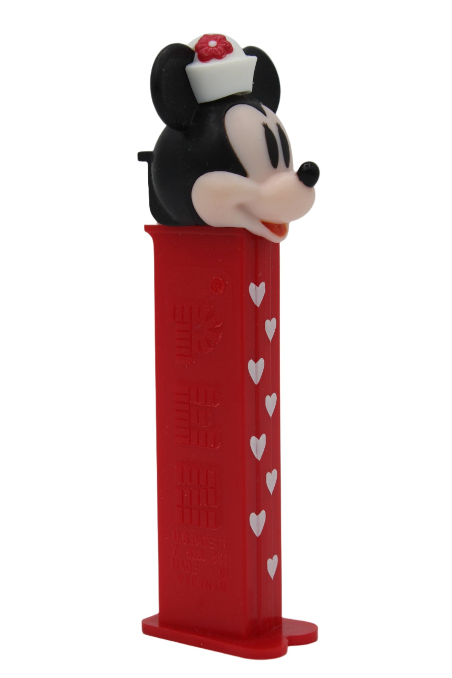 Minnie Mouse Pez, White Hearts on Red Stem, European Release, Vietnam Stem, 2021, Loose!