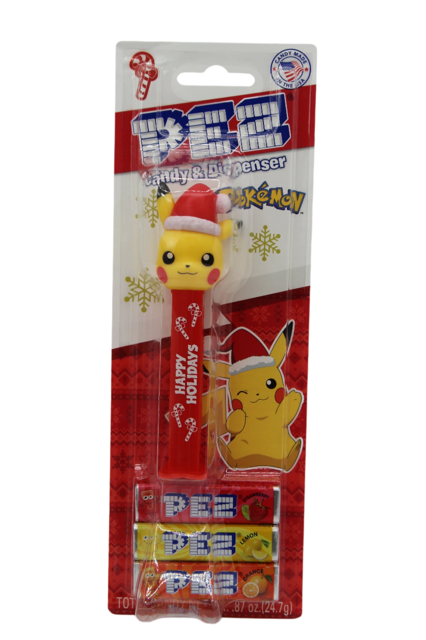 Happy Holidays Pikachu Pez With Stocking Cap, Pokemon, 2024, Loose or Mint on Card