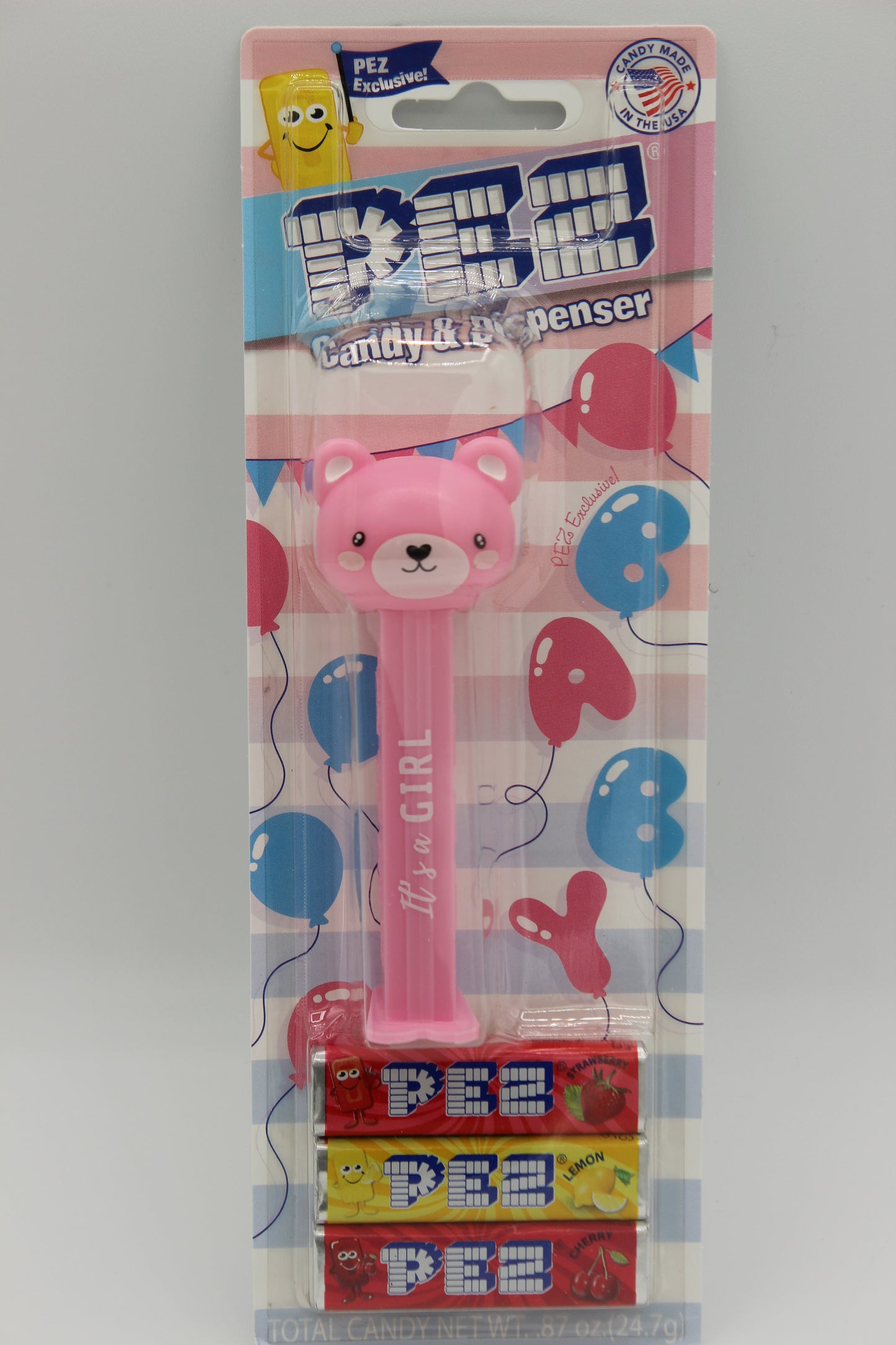 NEW! 2025 It's A Girl Pink Bear Pez, Loose Or Mint on Card ONLY 1 LEFT!