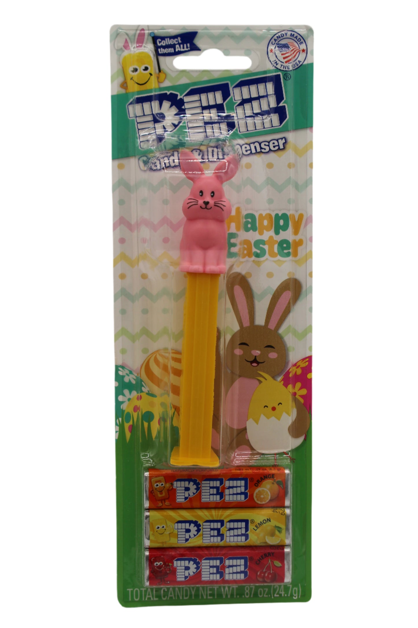 NEW! 2025 Sitting Easter Bunny Pez, Pink on Yellow Stem! Loose or Mint on Card!