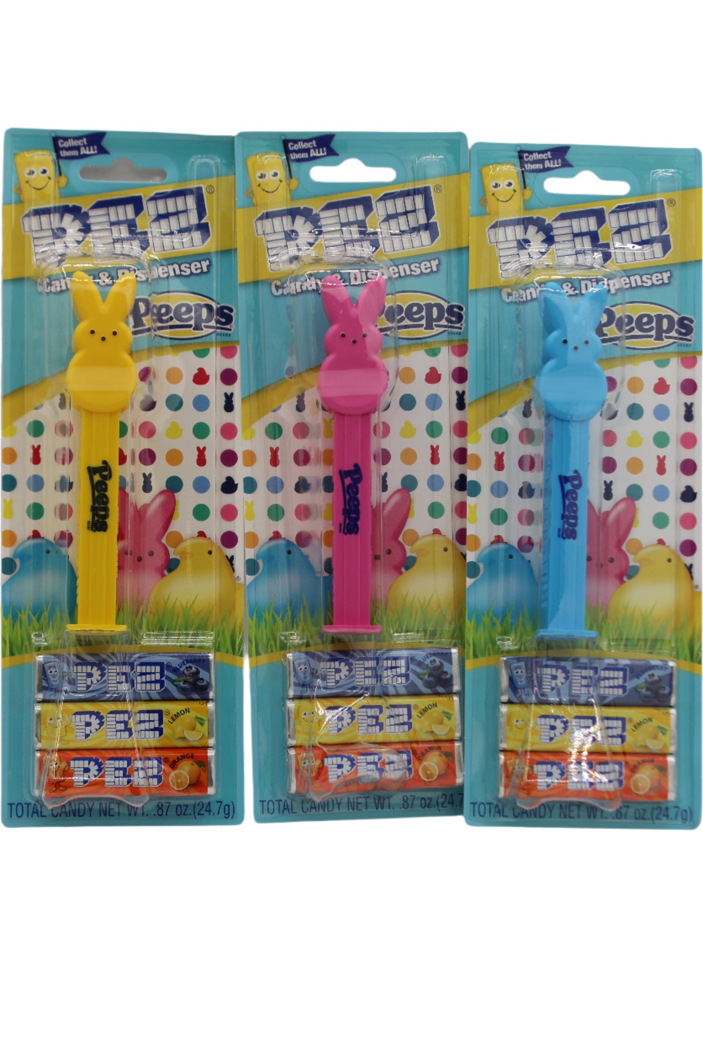 NEW! 2025 Bunny Peeps Pez, Yellow, Blue and Pink, Set of 3! Loose or Mint on Card!
