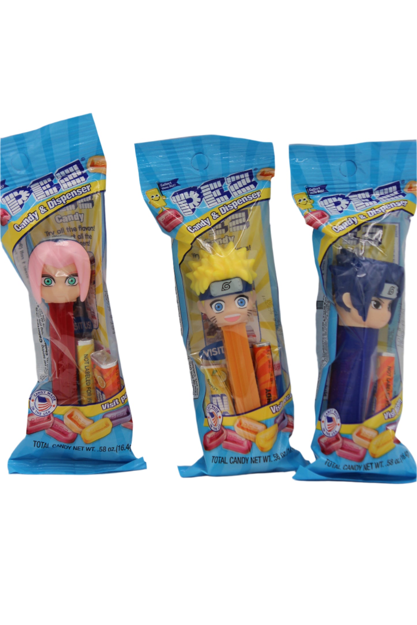 NEW! 2025 Naruto Pez, Naruto, Sasuke, Sakura, Set of 3! Loose or Mint in Bag!