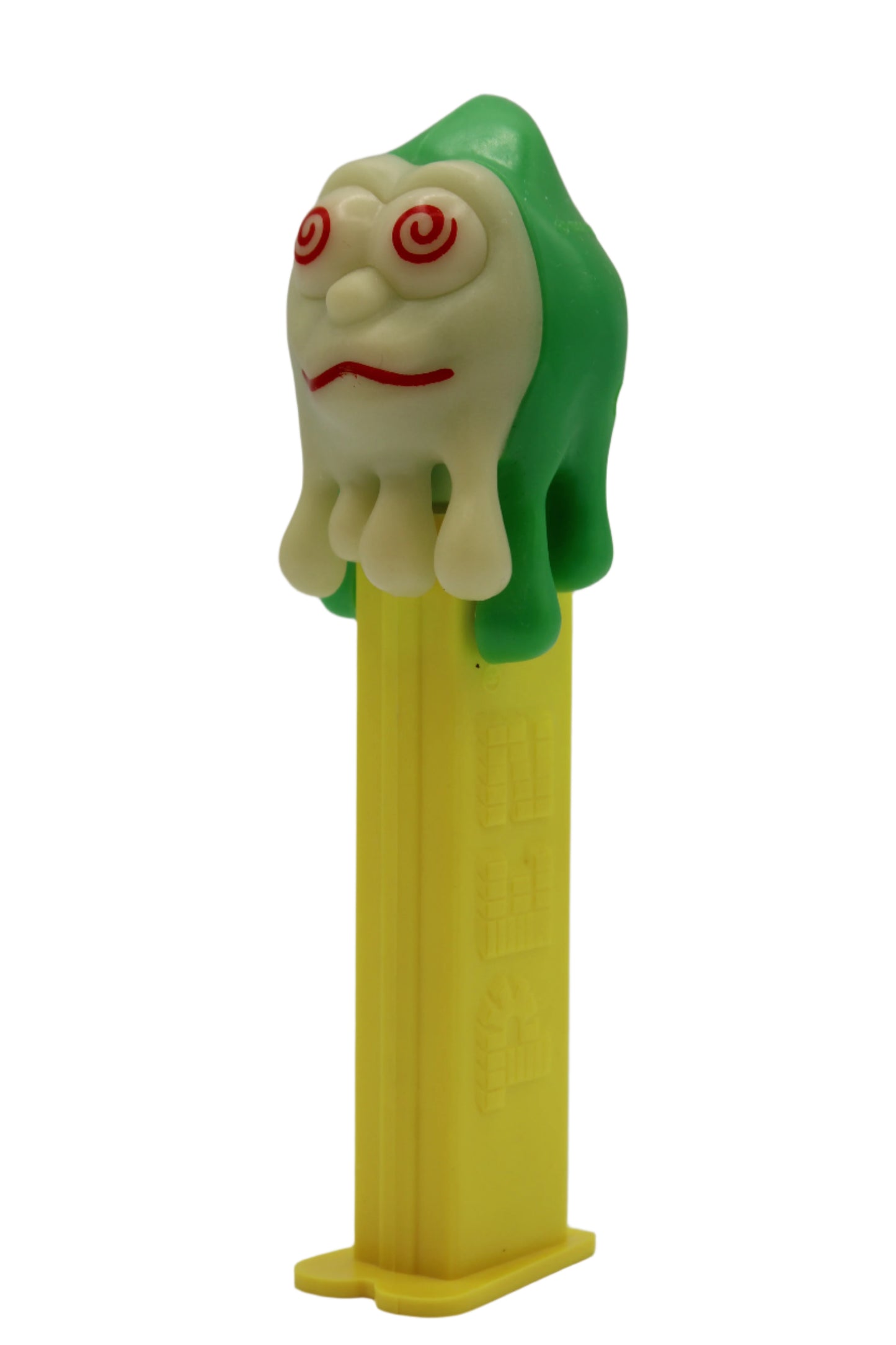 Ghost Pez on Yellow Stem, Slimey Sid, GLOWS IN THE DARK, Loose