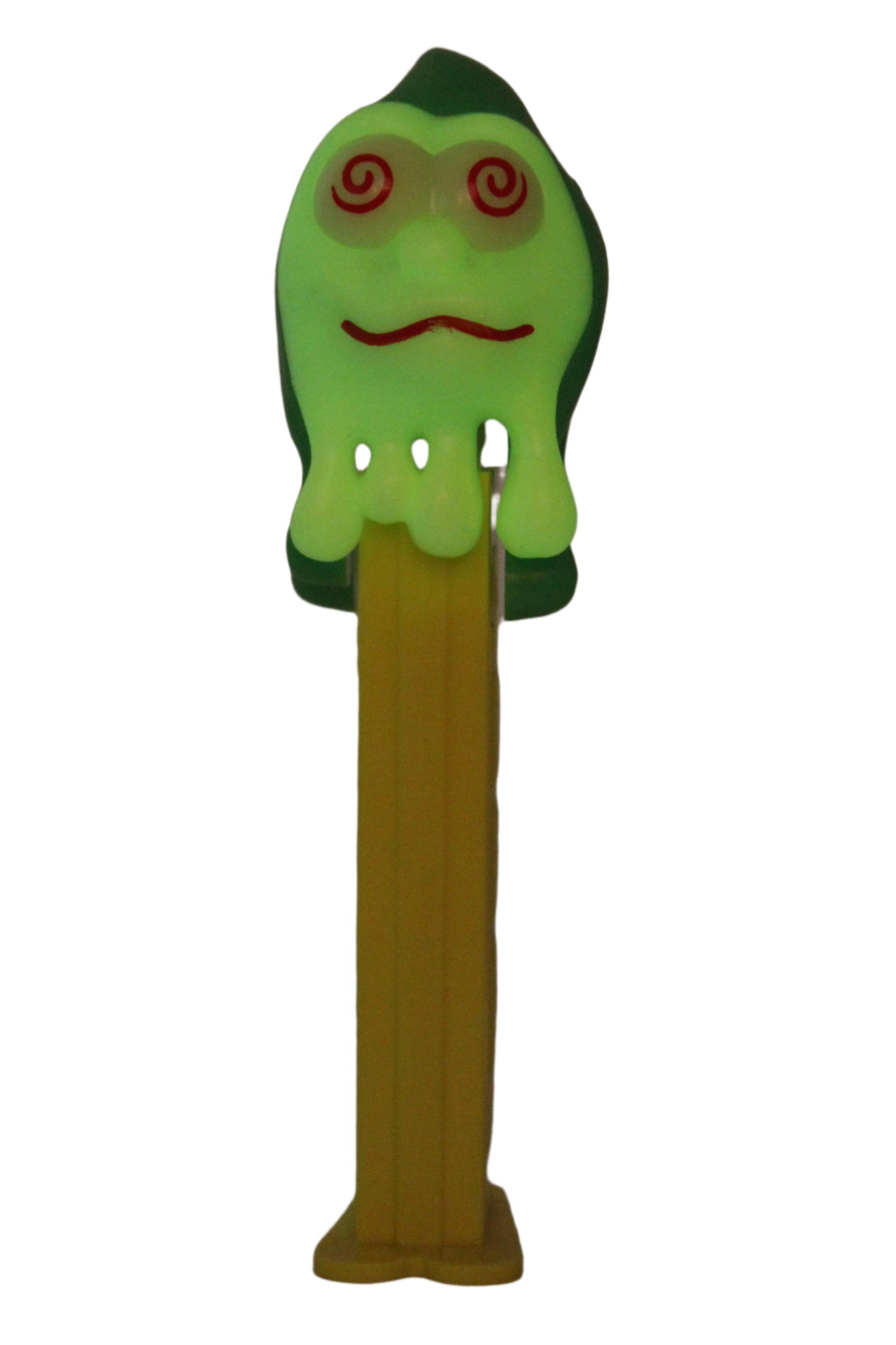 Ghost Pez on Yellow Stem, Slimey Sid, GLOWS IN THE DARK, Loose
