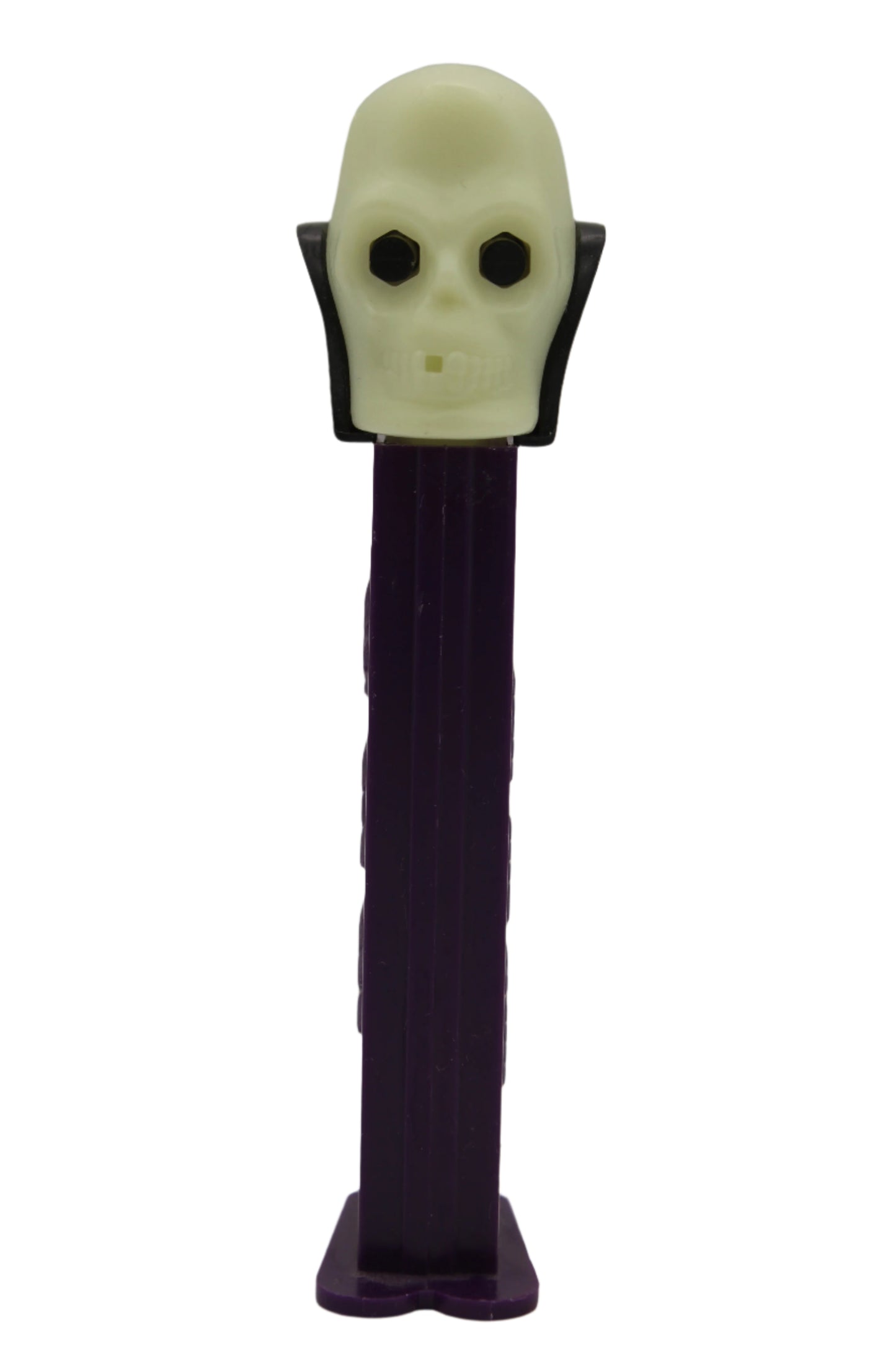 Dr Skull Pez, GLOW IN THE DARK, Vampire Pez on Purple Stem, Slovenia, Loose