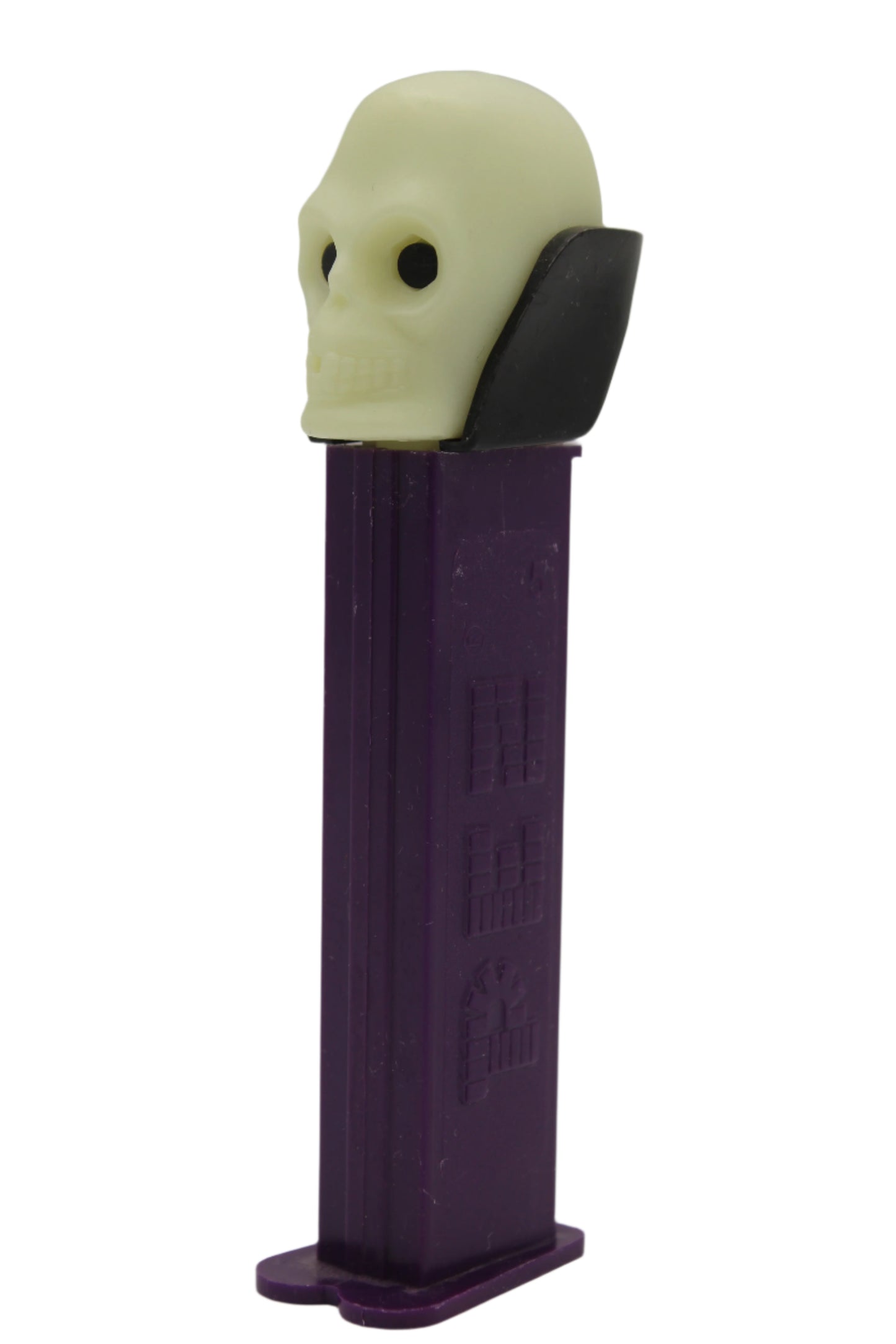 Dr Skull Pez, GLOW IN THE DARK, Vampire Pez on Purple Stem, Slovenia, Loose
