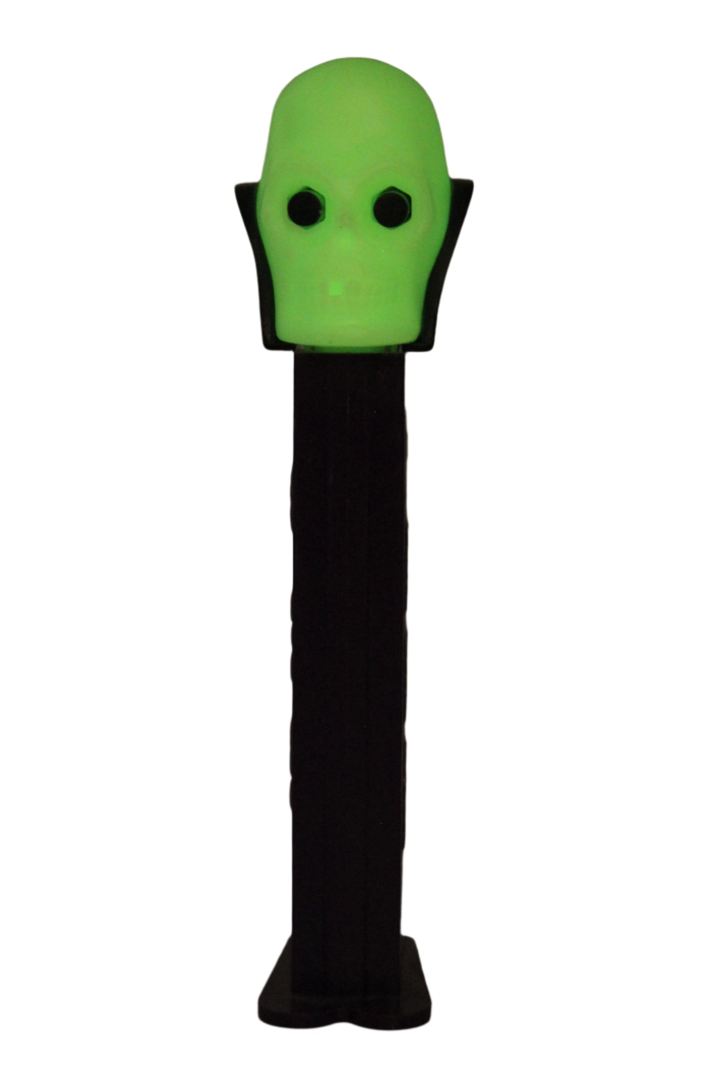 Dr Skull Pez, GLOW IN THE DARK, Vampire Pez on Purple Stem, Slovenia, Loose