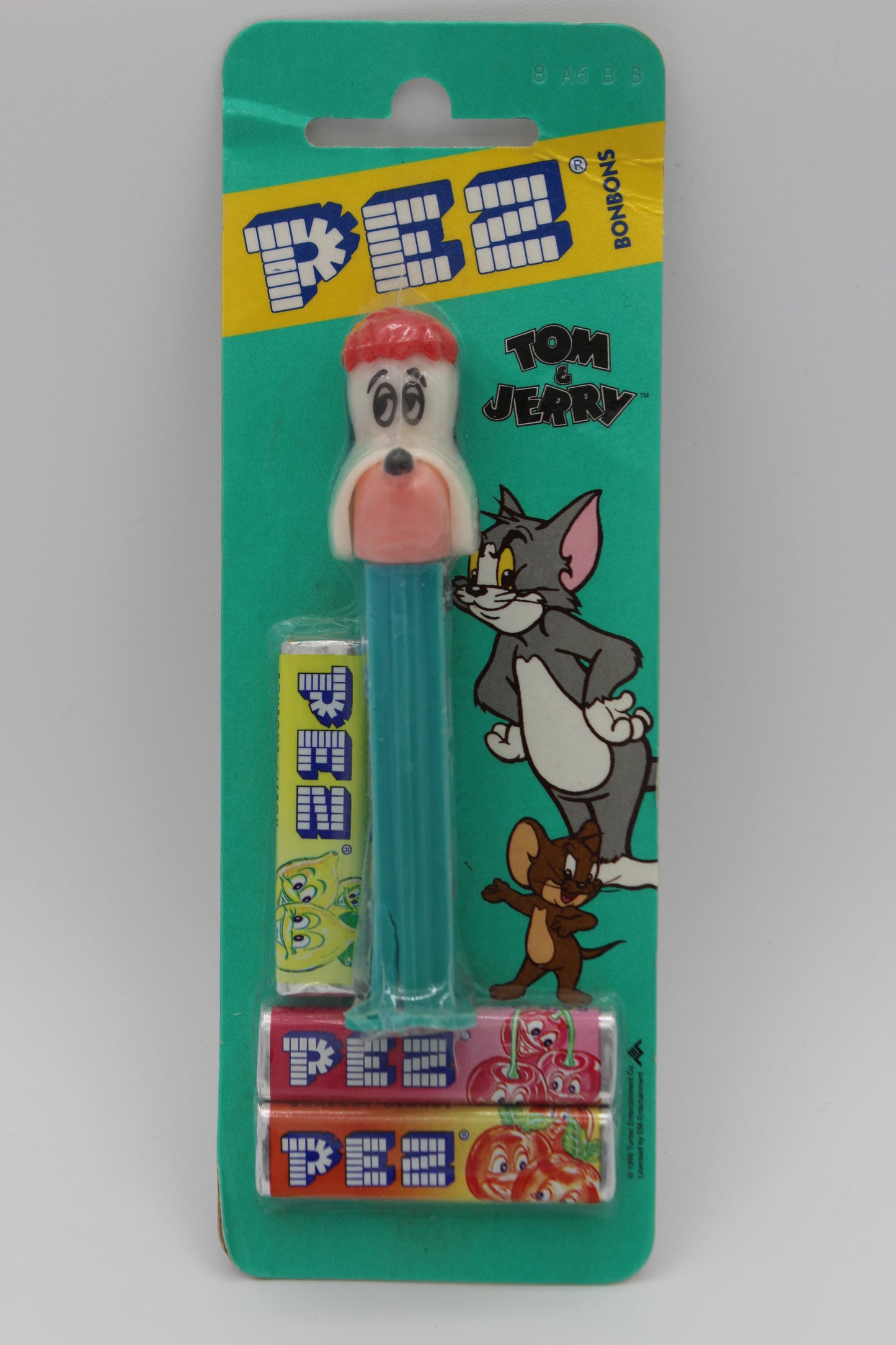 Tom & Jerry Pez, 5 Piece Set, Tom, Jerry, Spike, Droopy (cracked foot) & Tuffy, European, Mint on Card!