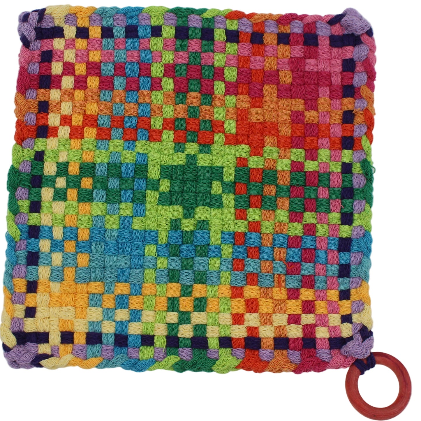 Easter Egg Hunt Hand-Woven Potholder with Wooden Ring
