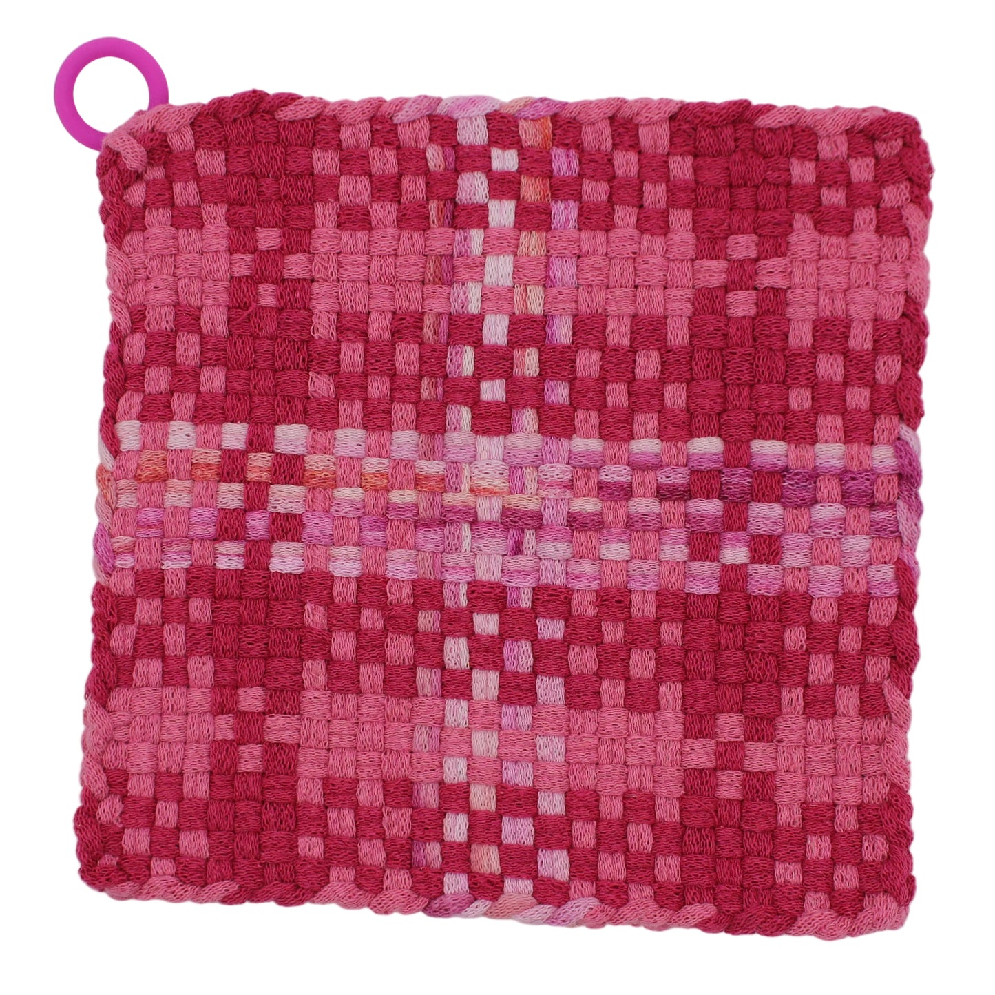 Pretty in Pink Hand-Woven Potholder with Silicone Ring