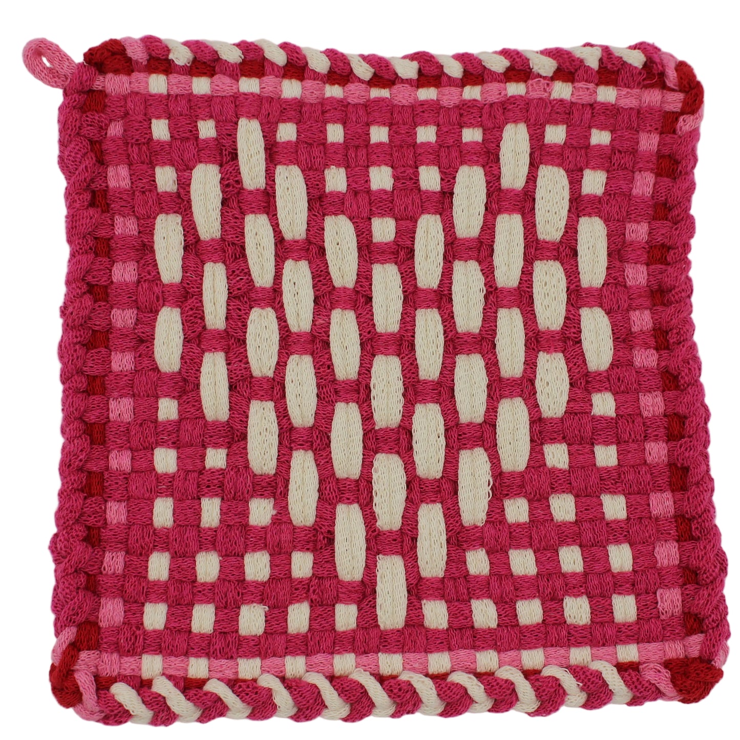 Pink Heart of Cupid, Hand-Woven Potholder, No Ring