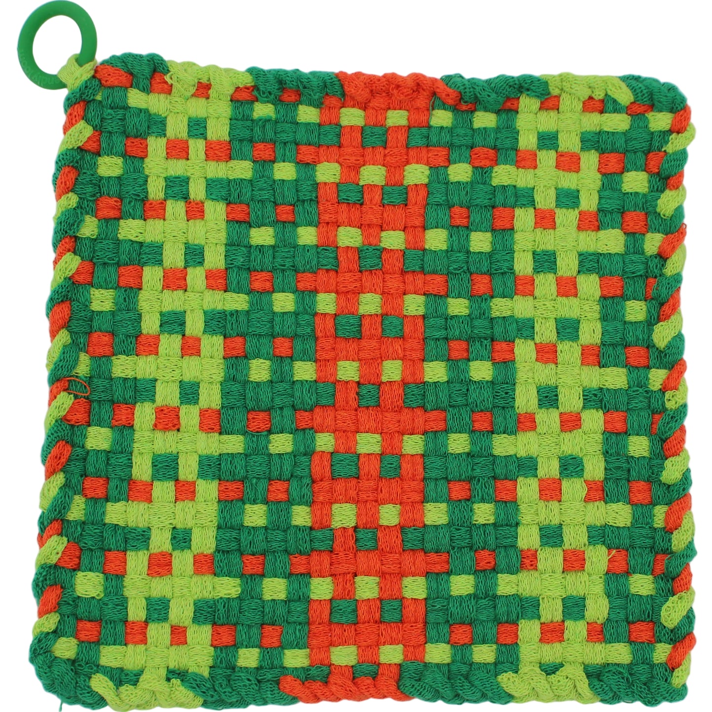 Leaping Leprechauns Hand-Woven Potholder with Silicone Ring