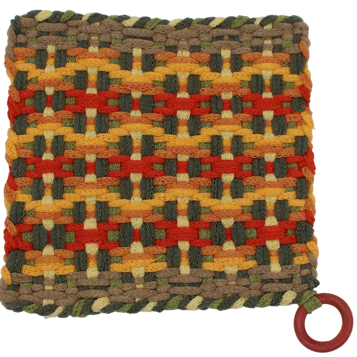 Mojave Flowers Hand-Woven Potholder with Wooden Ring