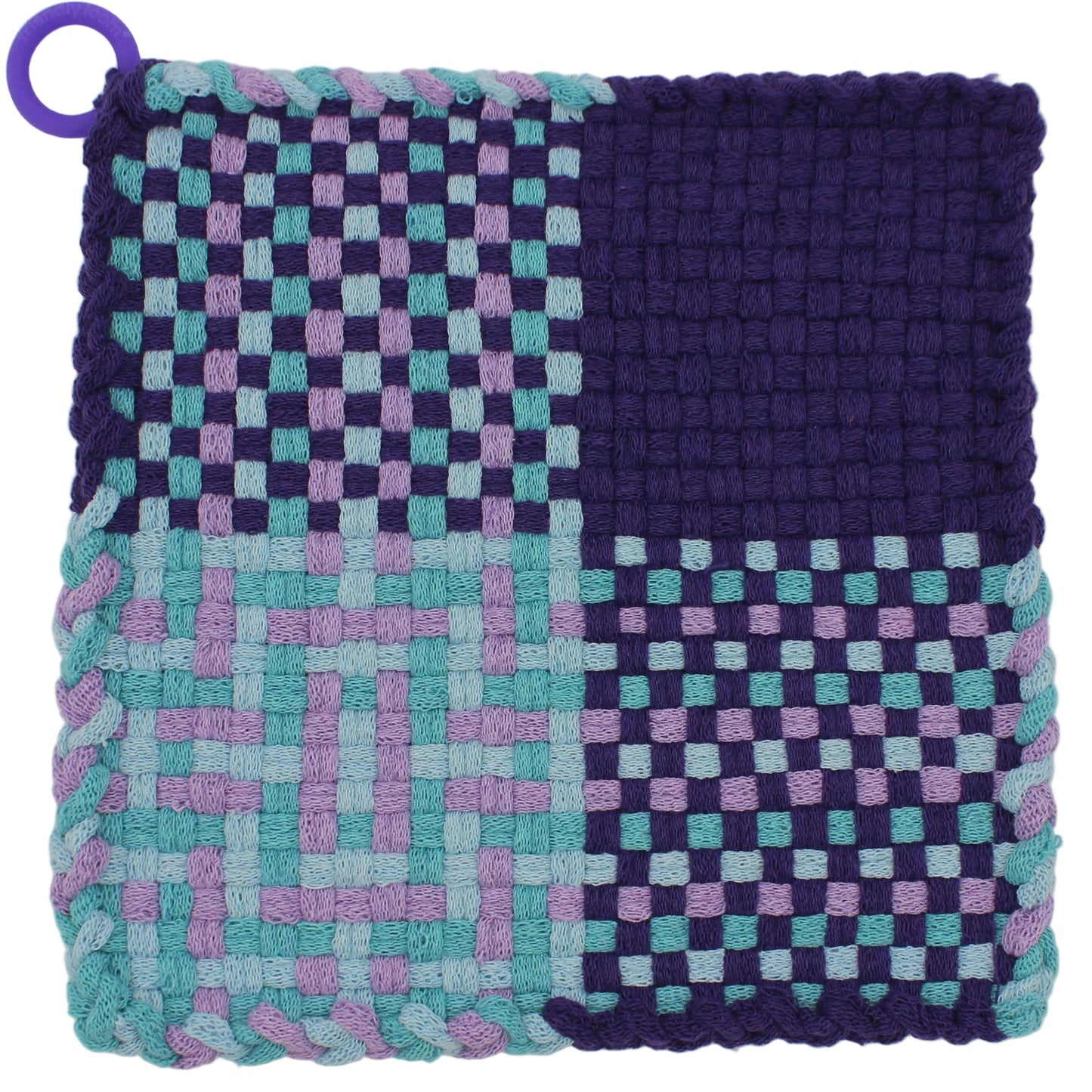 Geo Plum Hand-Woven Potholder, Silicone Ring