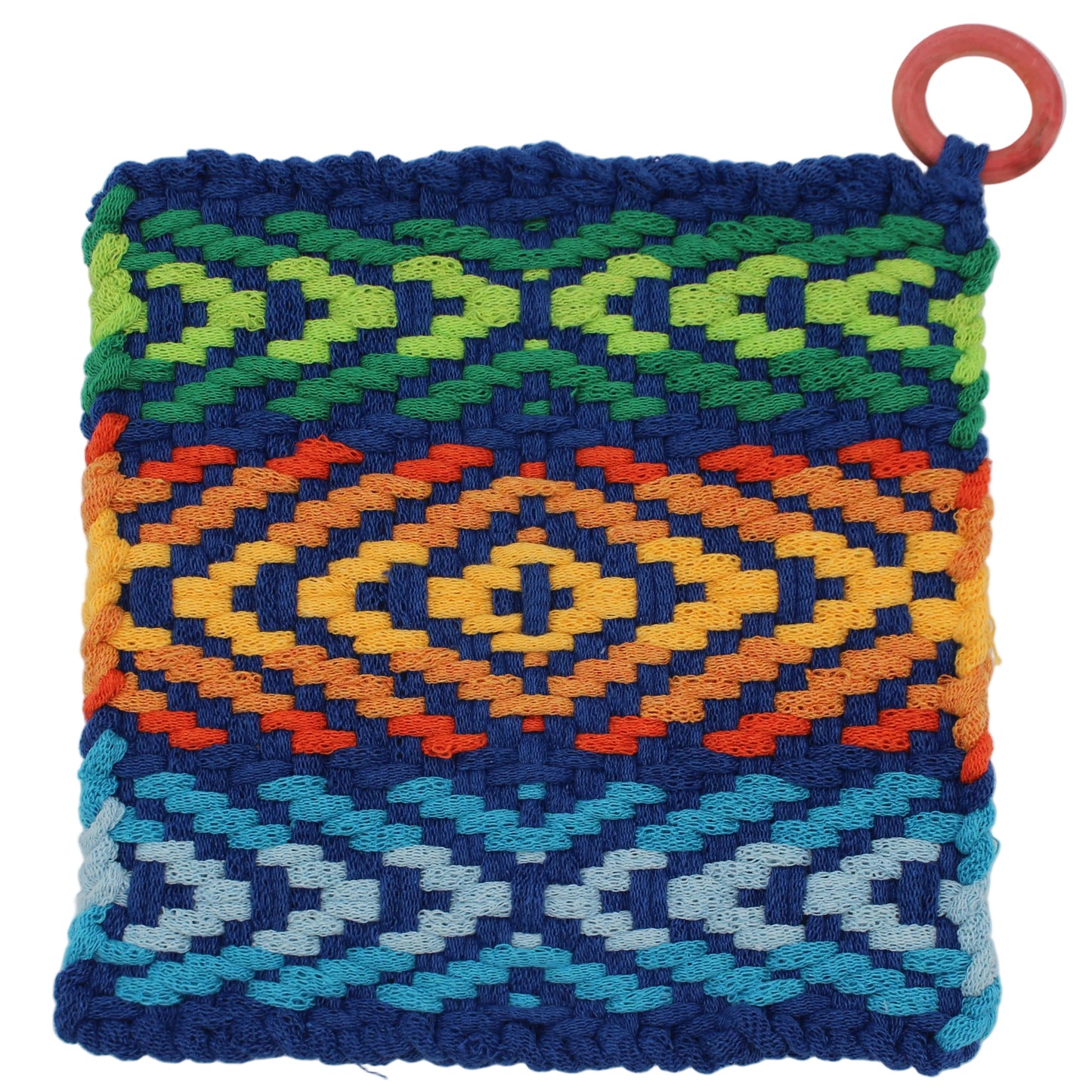 Manique tissée à la main en forme de couverture de selle avec anneau en bois