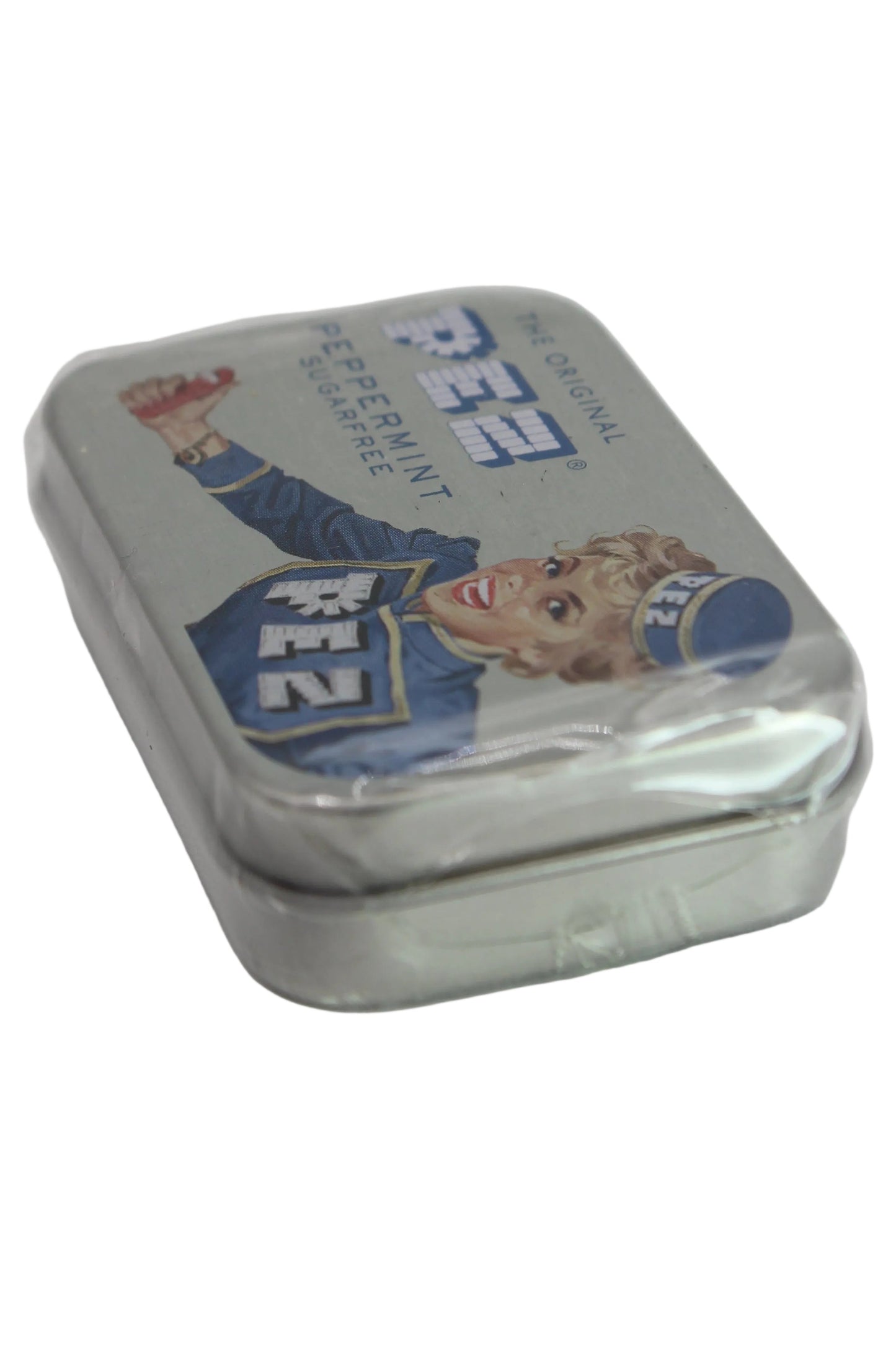 Blue & White Blonde Presenter Girl Pez Peppermint Candy Pocket Tin with Retro Styling