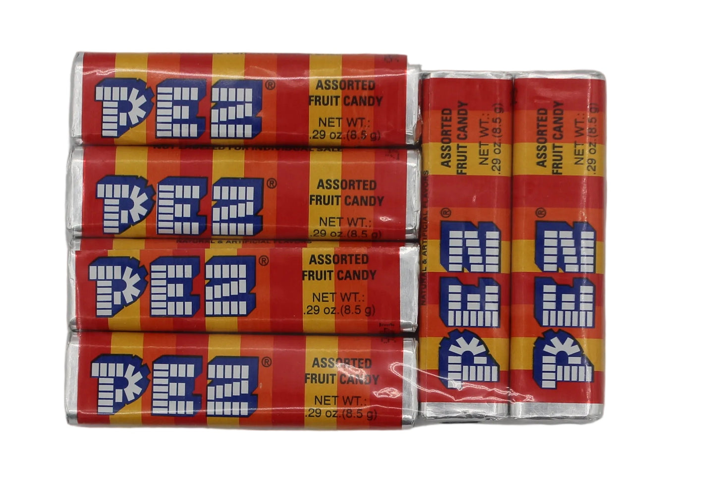 ASSORTED FRUIT FLAVOR PEZ CANDY, STRIPED PACKAGING (no international orders please)