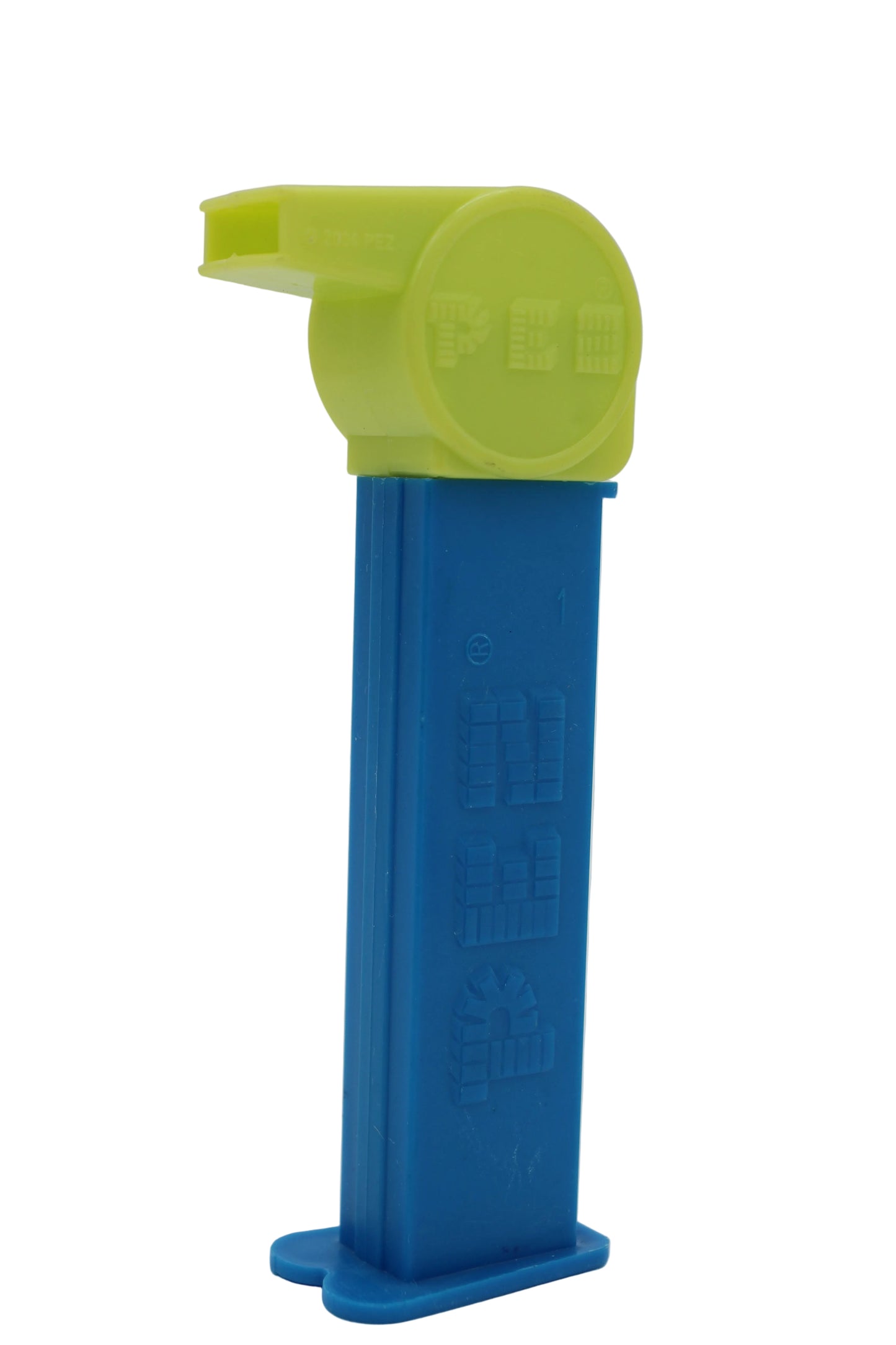 Coach Whistle Pez, Light Blue with No Loop on Red Stem, 2004 Hungary 5.9, Loose