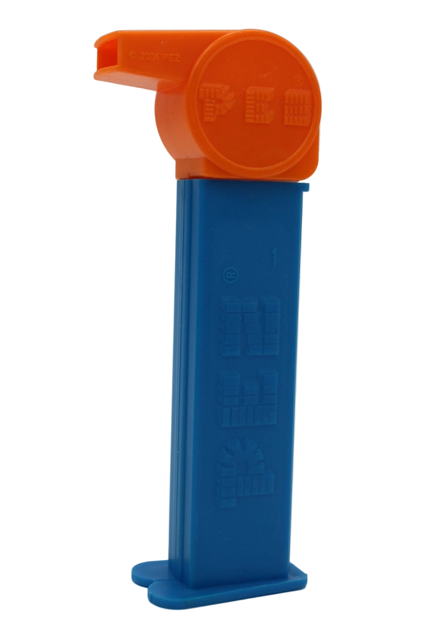 Coach Whistle Pez, Orange with No Loop on Blue Stem, 2004 Hungary 4.9, Loose