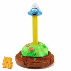 Hand-Crafted Pez Display, Small, Smurfs Theme, Holds 1 Pez Dispenser