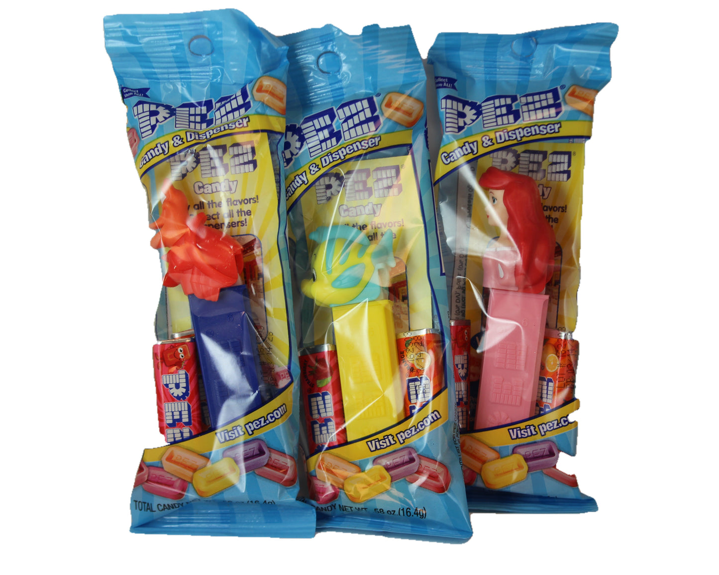 Disney's The Little Mermaid Pez, Ariel, Flounder and Sebastian, Set of 3, Loose or Mint in Bag!