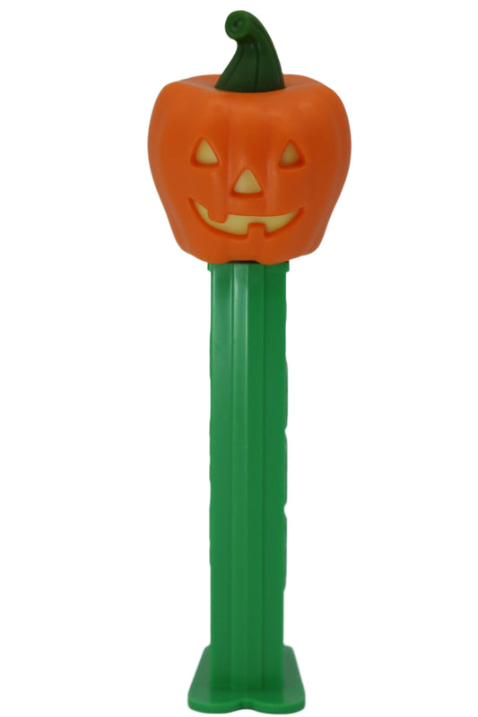 Pumpkin Pez on Green Stem with Triangle Shaped Yellow Eyes and Nose, Loose