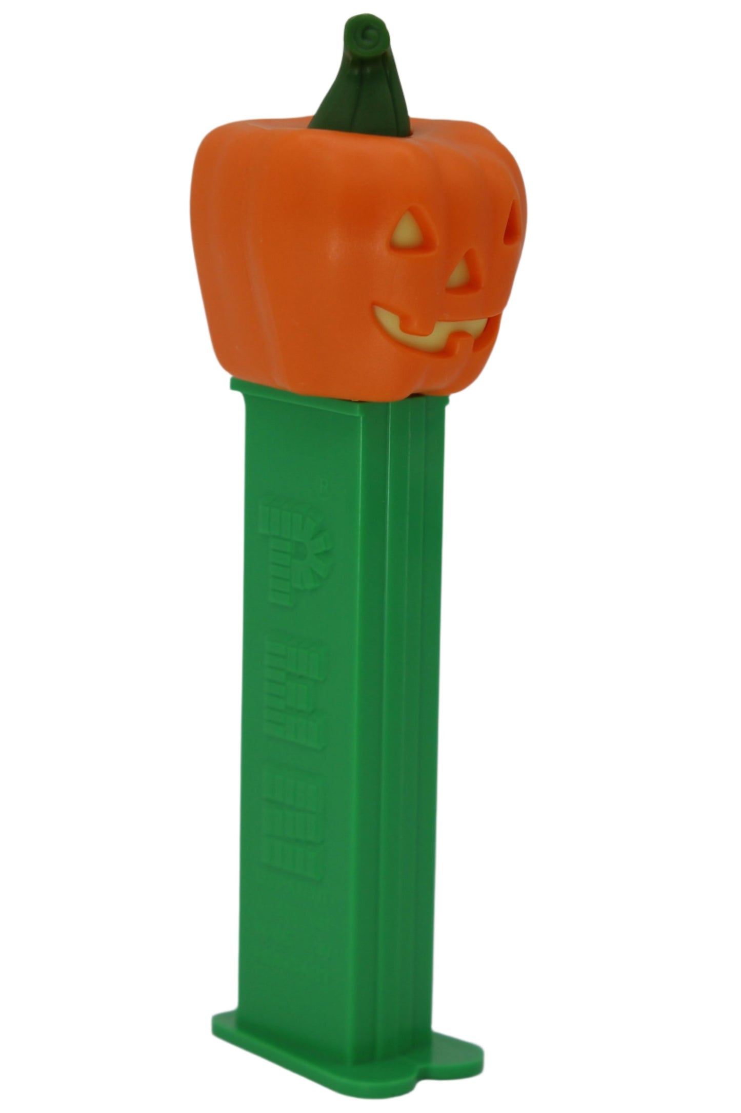 Pumpkin Pez on Green Stem with Triangle Shaped Yellow Eyes and Nose, Loose