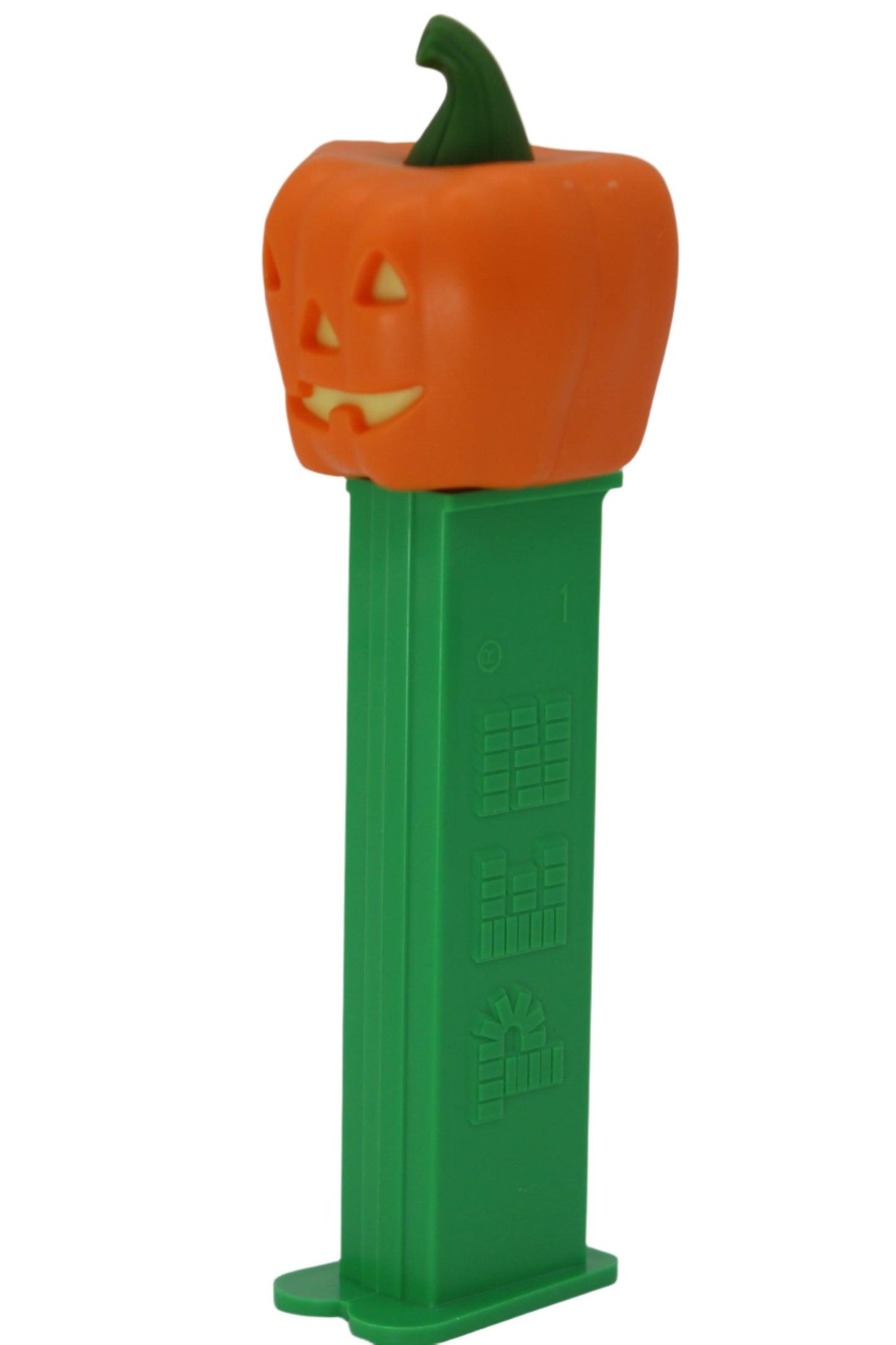 Pumpkin Pez on Green Stem with Triangle Shaped Yellow Eyes and Nose, Loose