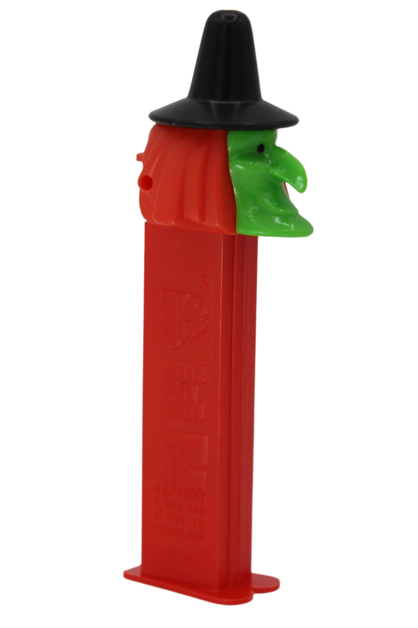 Witch Pez with Green Face on Red Stem, Thin Feet, Yugoslavia, LOOSE