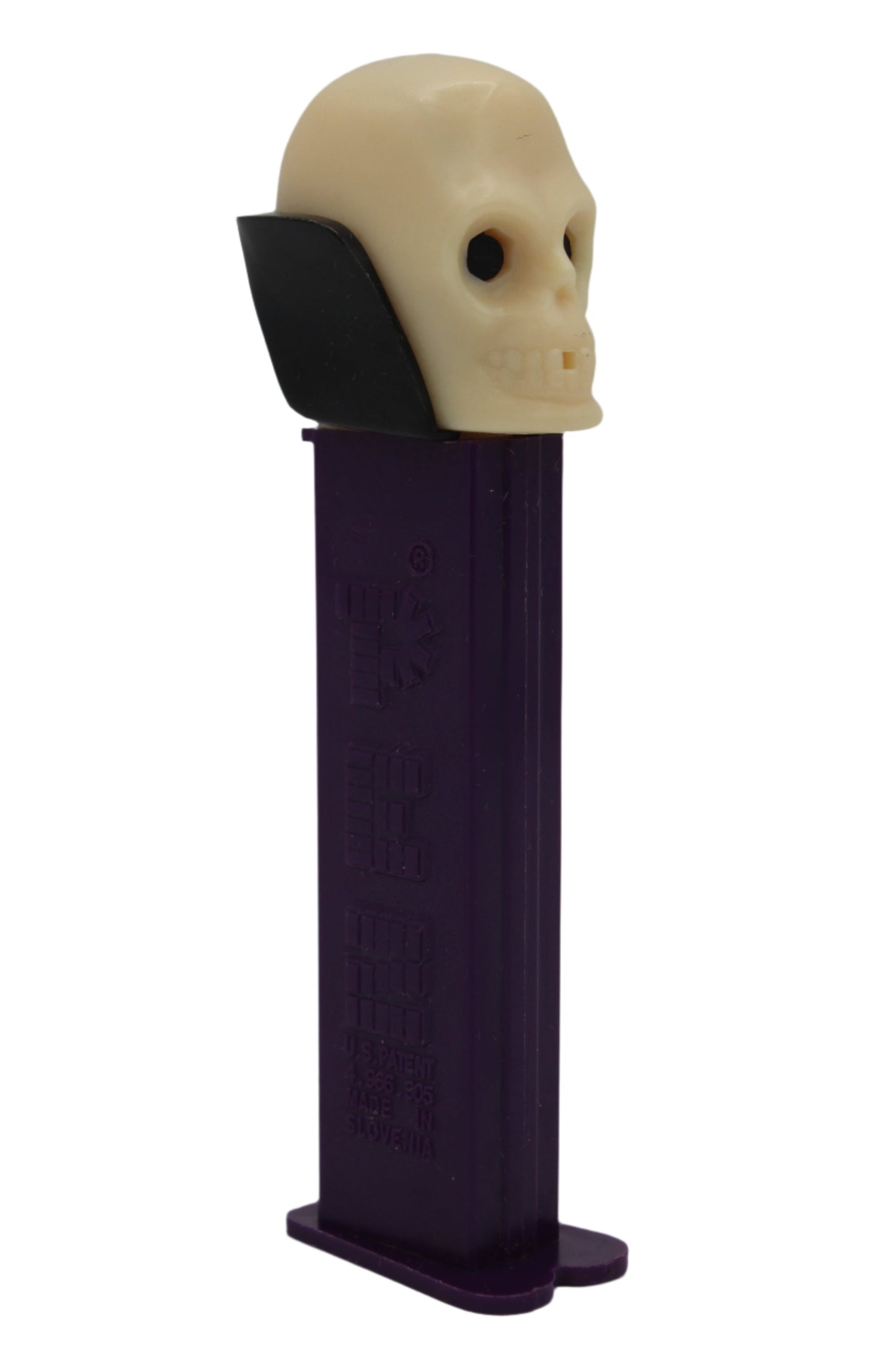 Dr Skull Pez, Skull B, Vampire Pez on Purple Stem, 2002, Slovenia, Loose