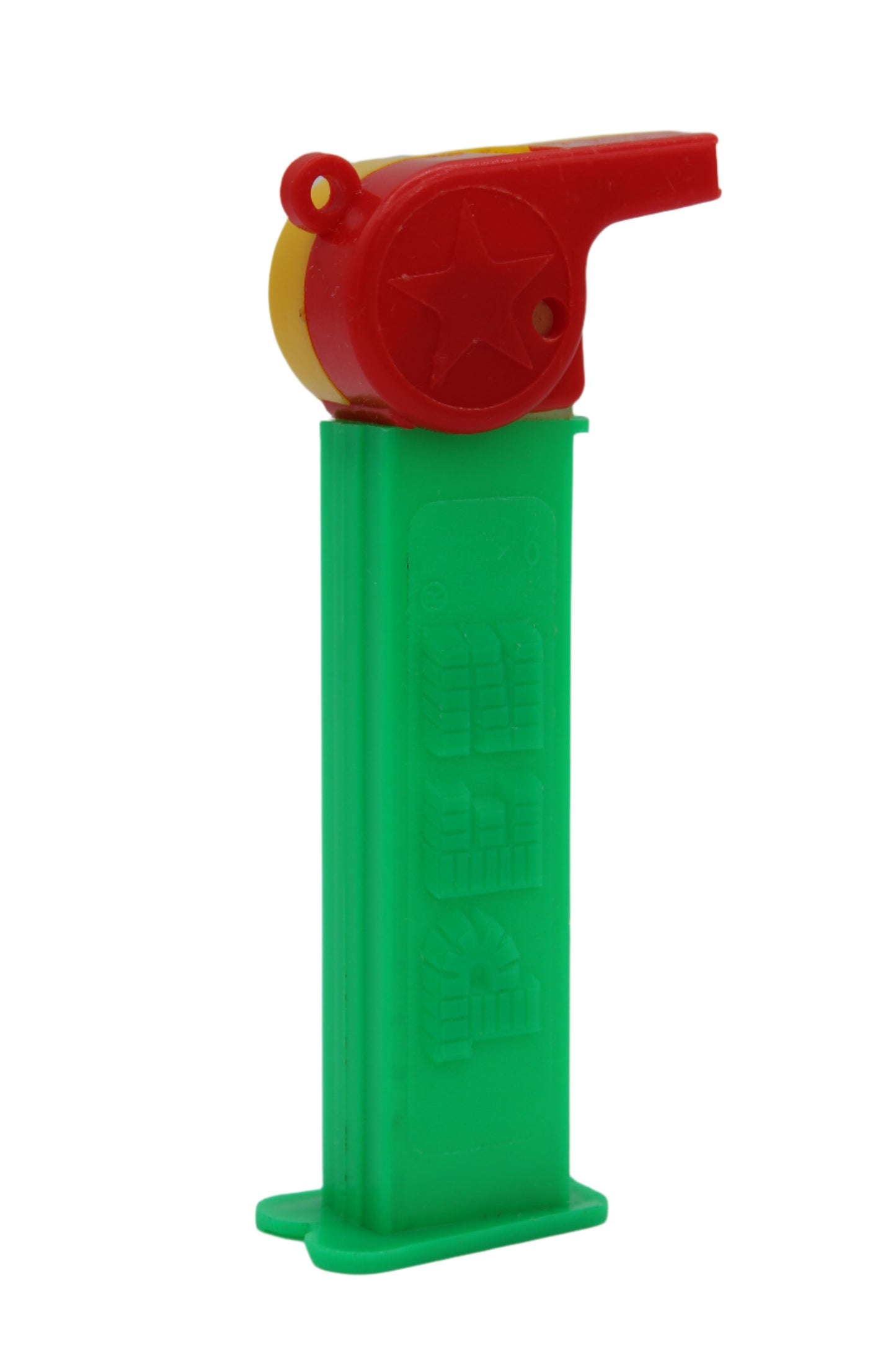 Coach Whistle Pez, Red & Yellow with Loop on Green Stem, Loose