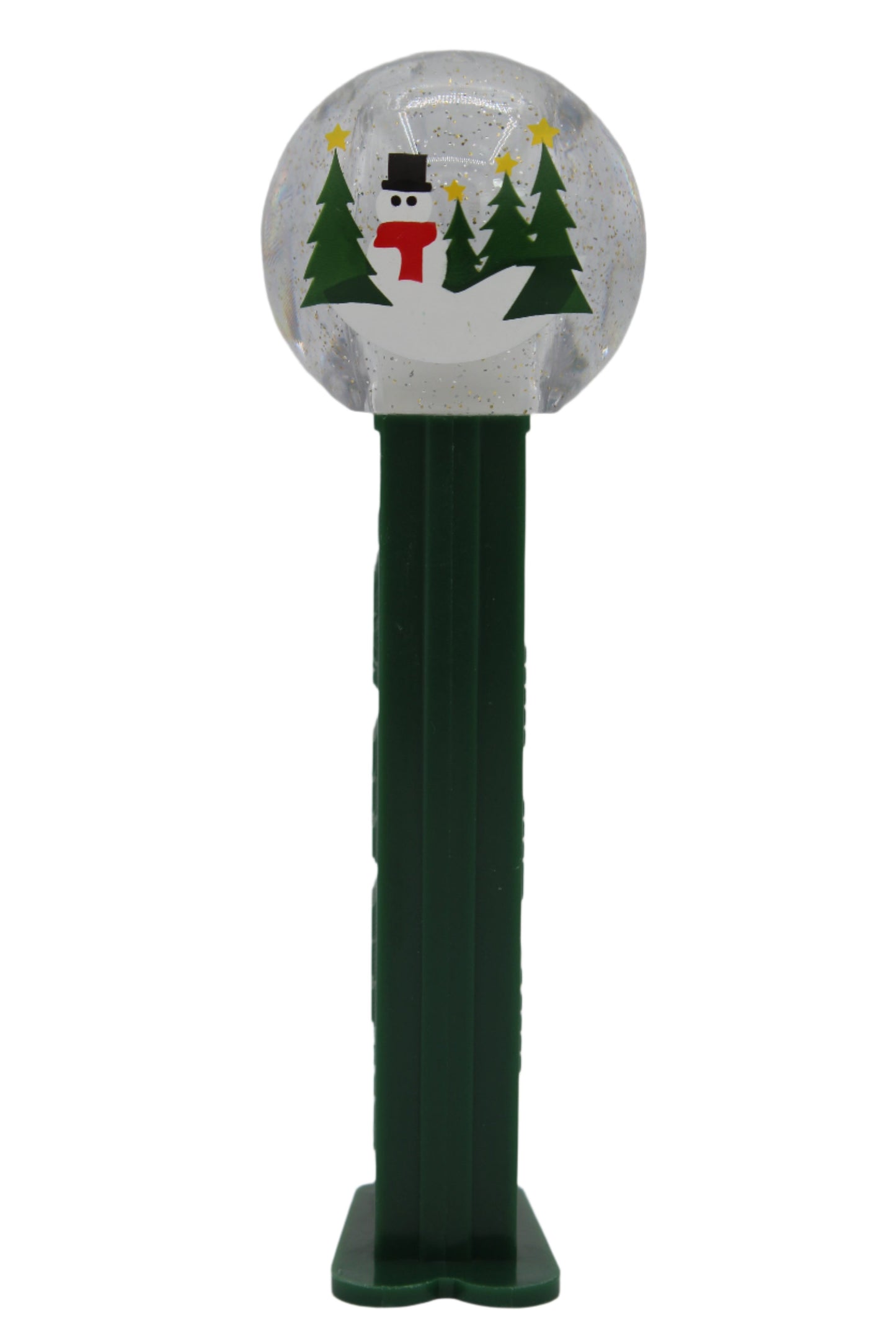 Snow Globe Pez, Snowman and Trees on Green Stem, 2018, Loose