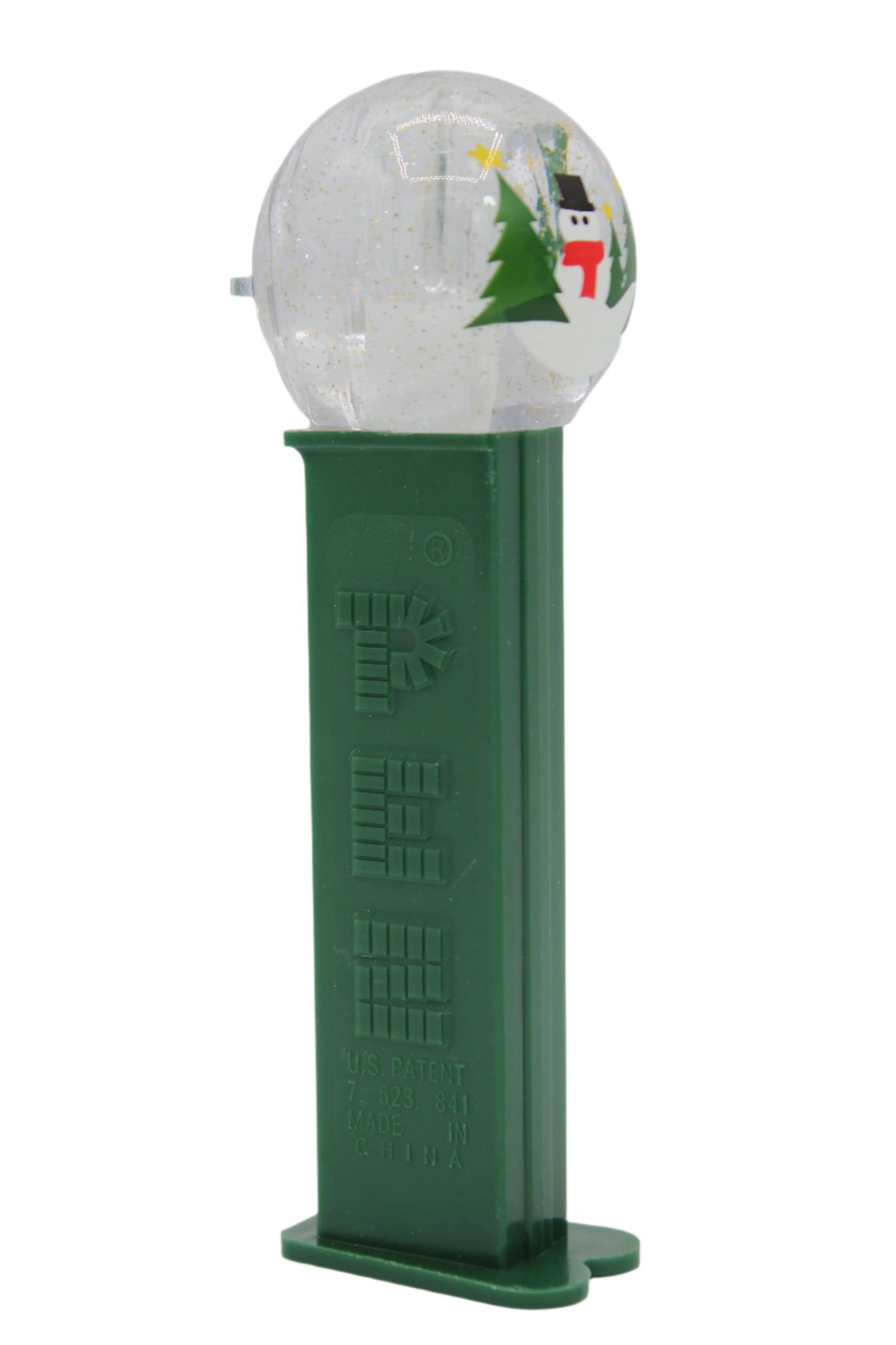 Snow Globe Pez, Snowman and Trees on Green Stem, 2018, Loose