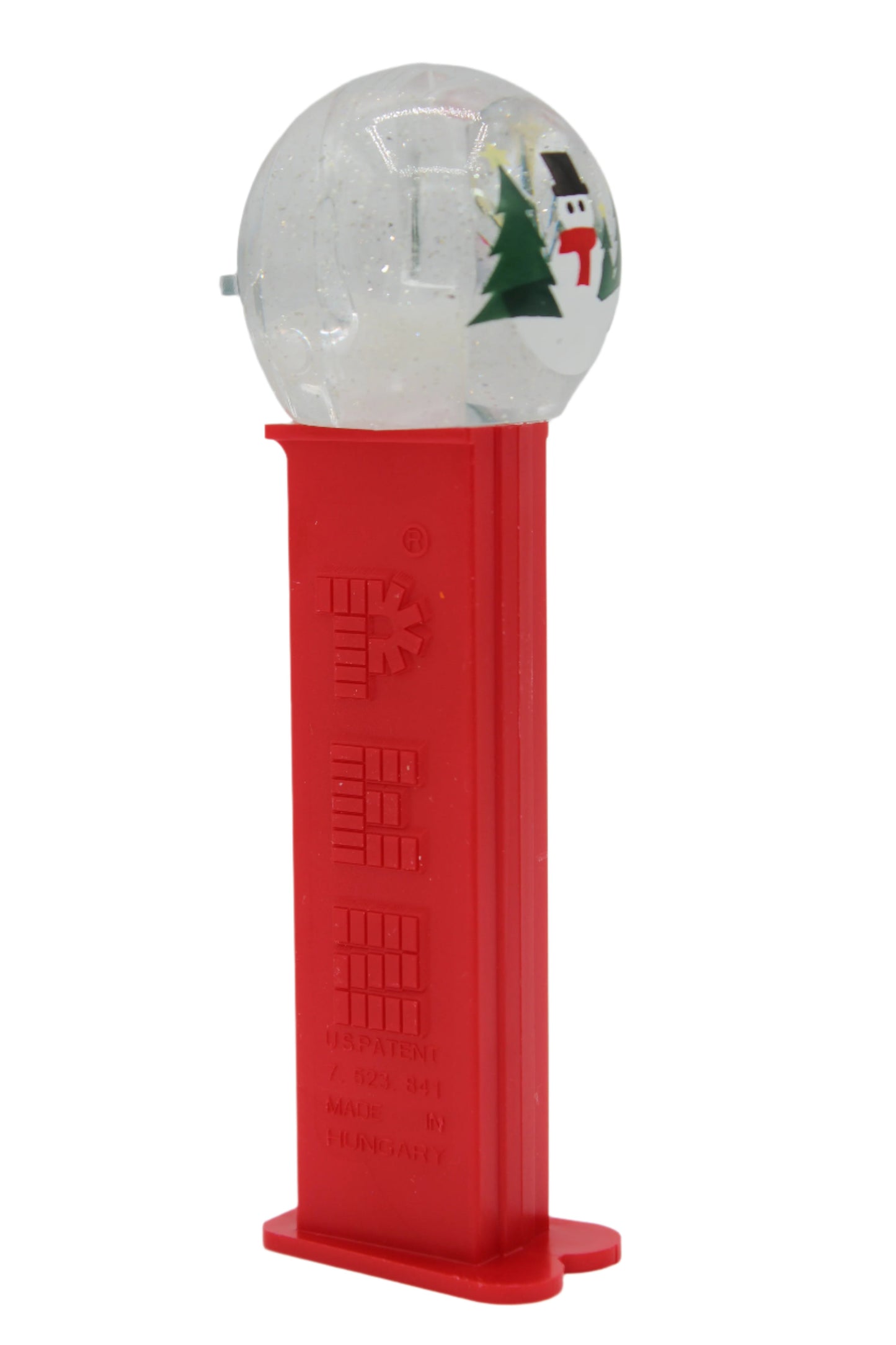 Snow Globe Pez, Snowman and Trees on Red Stem, 2017, Loose