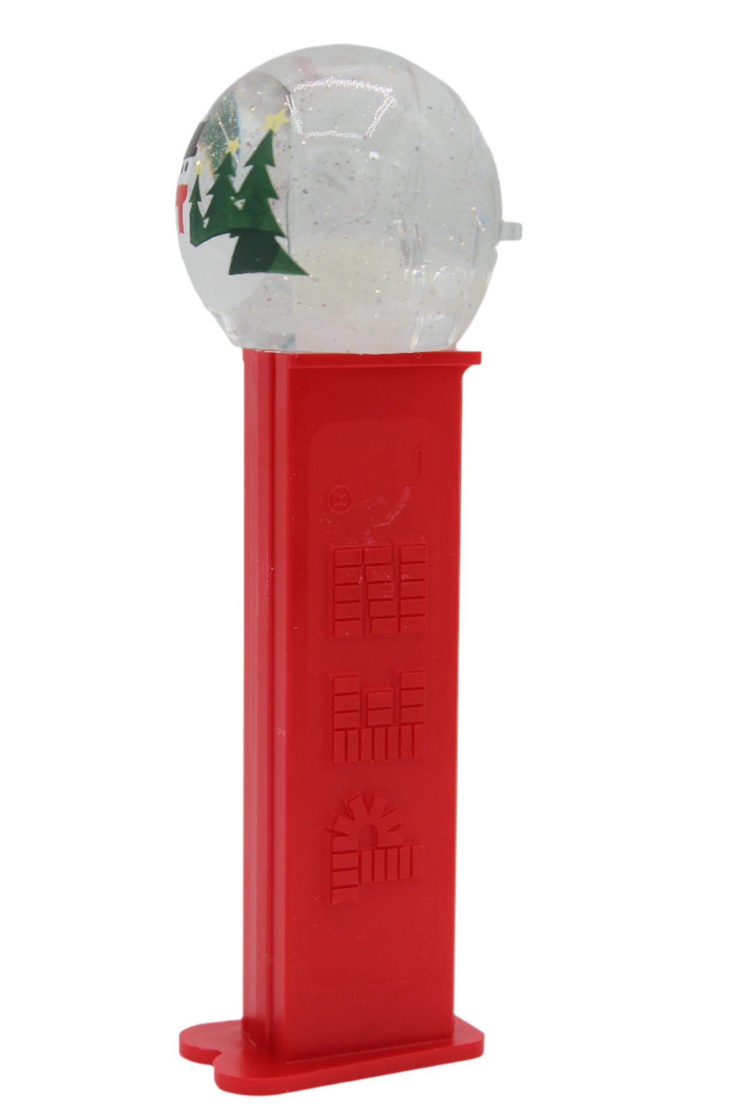 Snow Globe Pez, Snowman and Trees on Red Stem, 2017, Loose