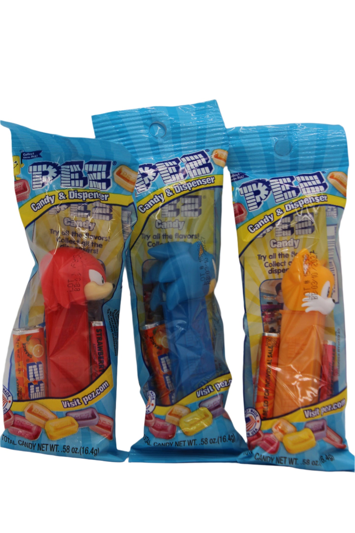 Sonic, Knuckles and Tails Pez, Sonic the Hedgehog Pez, SEGA, Set of 3 Characters, Loose or Mint in Bag!