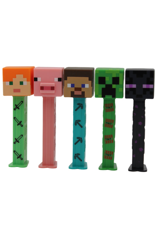 Minecraft Pez, Complete Set of 4 Characters Steve, Creeper, Alex and Enderman PLUS Reuben Pig, Loose