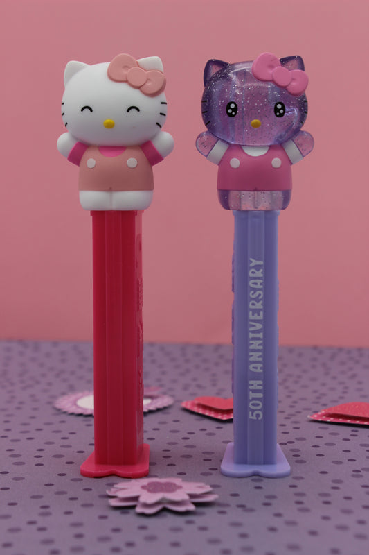 SPECIAL GIFT WITH PURCHASE 2-PACK SPECIAL OFFER! Crystal Hello Kitty 50th Anniversary Pez, PLUS FREE Pink Bow Kitty Pez, Mint on Card or Loose!