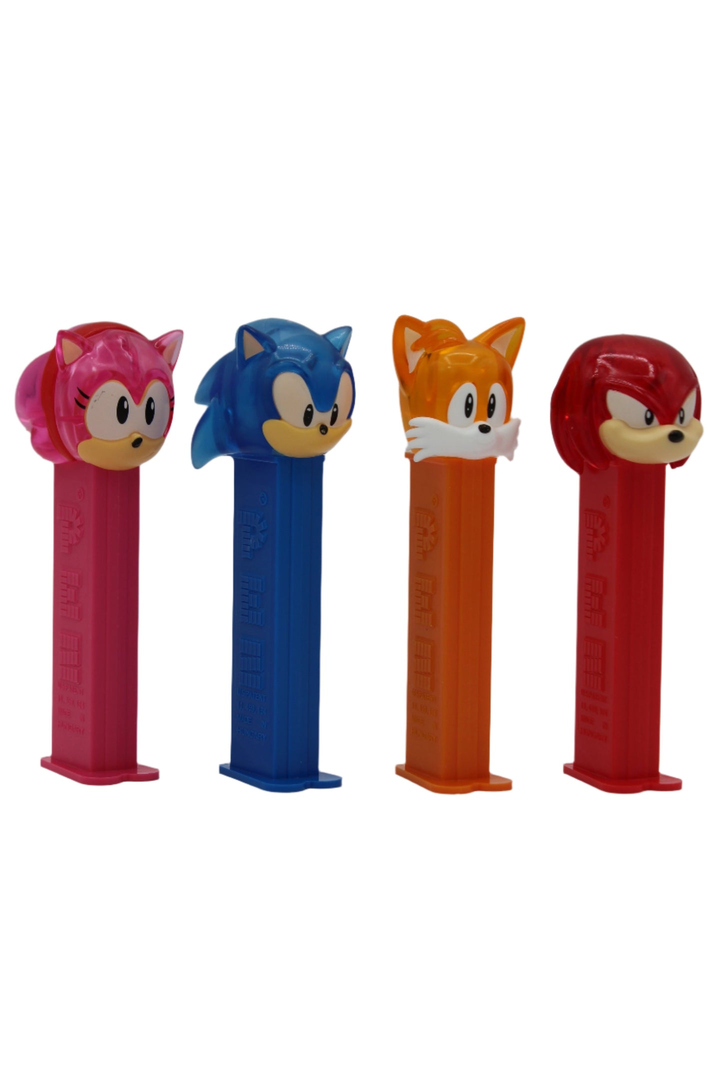 Crystal Sonic the Hedgehog Pez, Tails, Knuckles, Sonic and Amy, Set of 4, Loose!