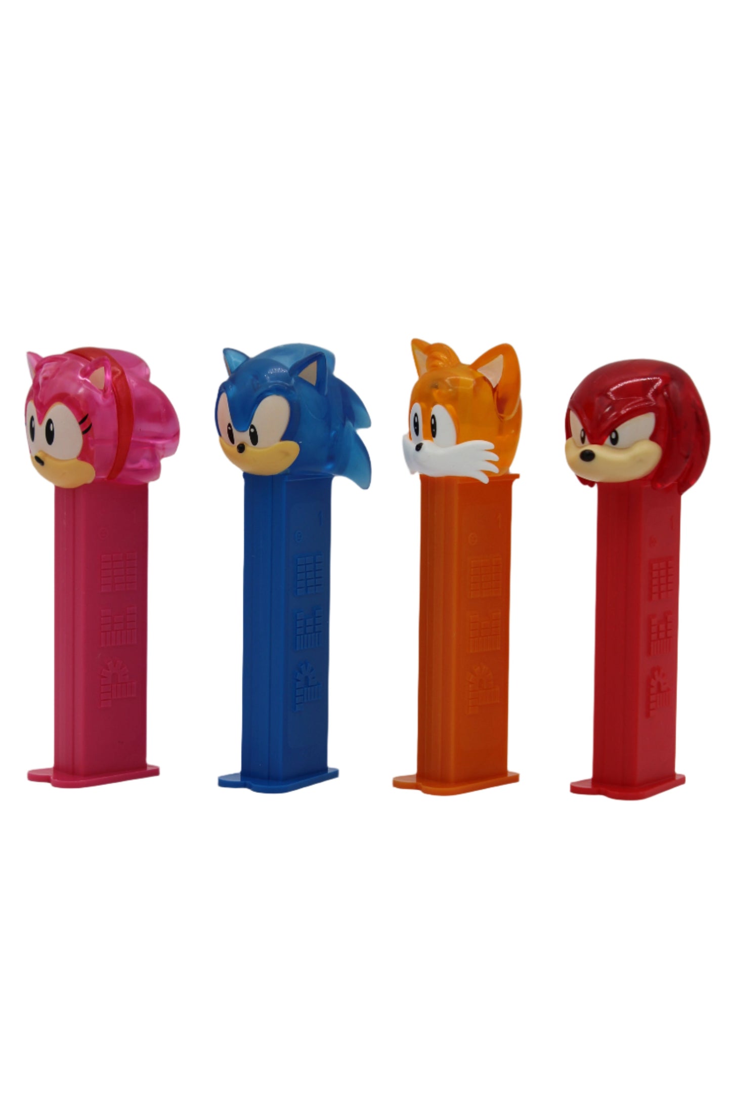 Crystal Sonic the Hedgehog Pez, Tails, Knuckles, Sonic and Amy, Set of 4, Loose!