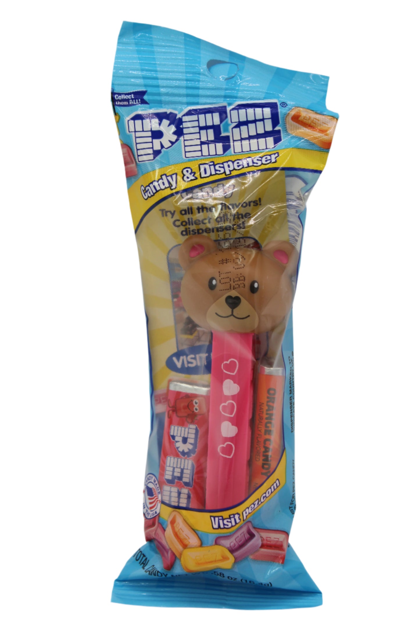 NEW! 2025 Brown Bear Pez with Hearts, Loose OR Mint in Bag