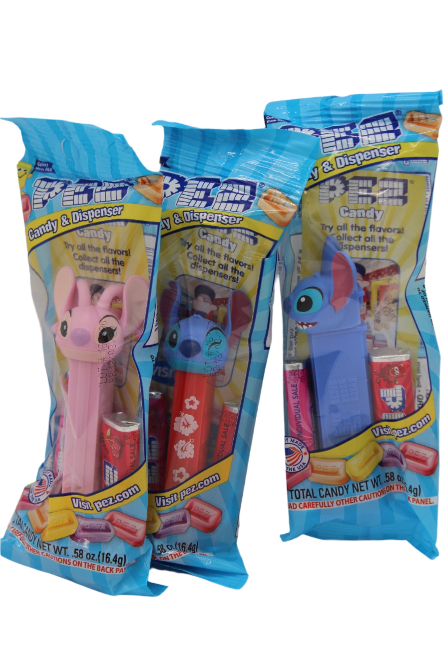 NEW! 2025 Stitch Pez Set of 3, Toothy Stitch, Aloha Stitch and Angel, Loose Or Mint in Bag **Order now for shipping in one to two weeks!!