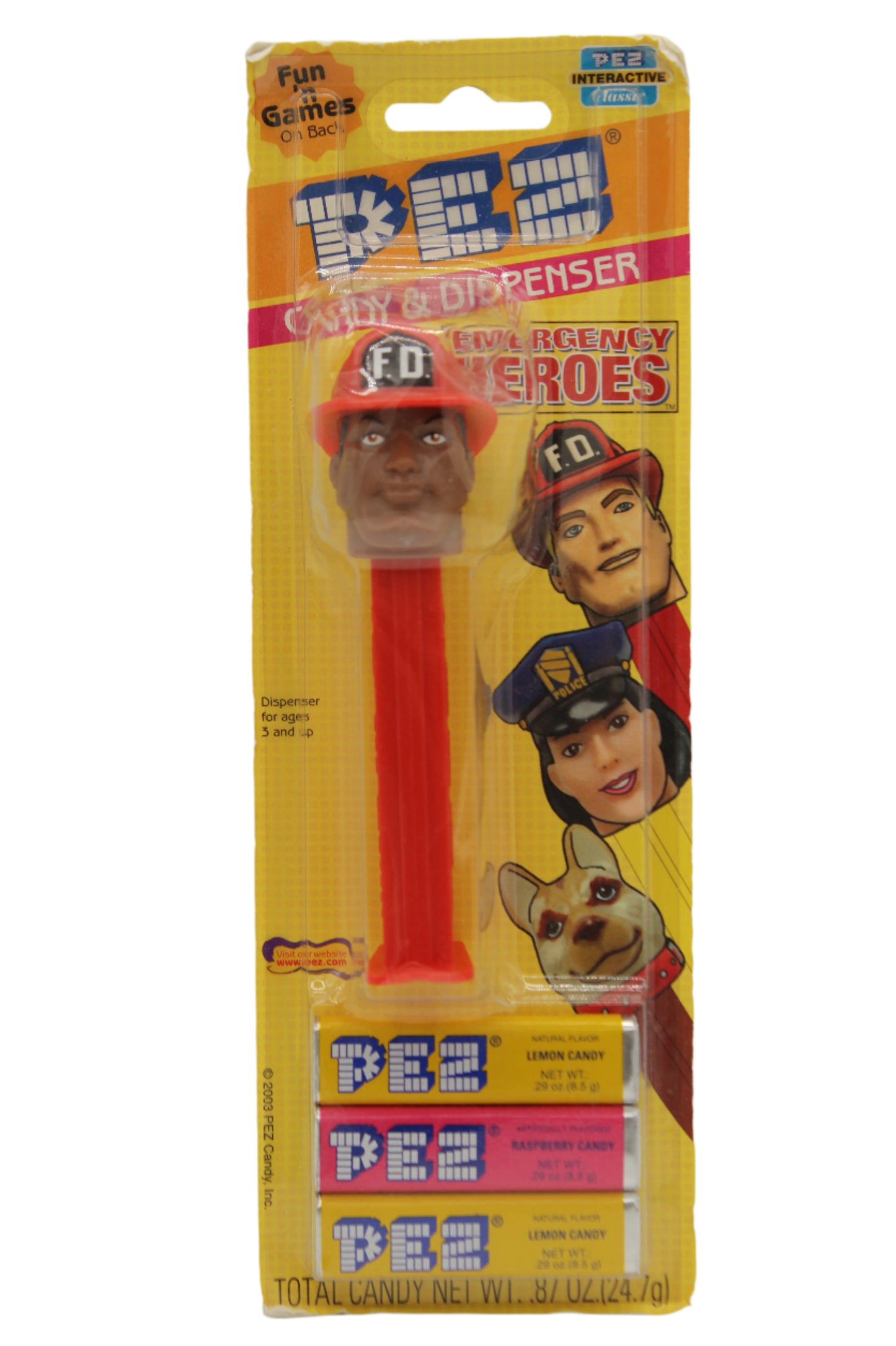 Emergency Heroes Pez, Dark Skinned Fireman Pez, Mint on Card