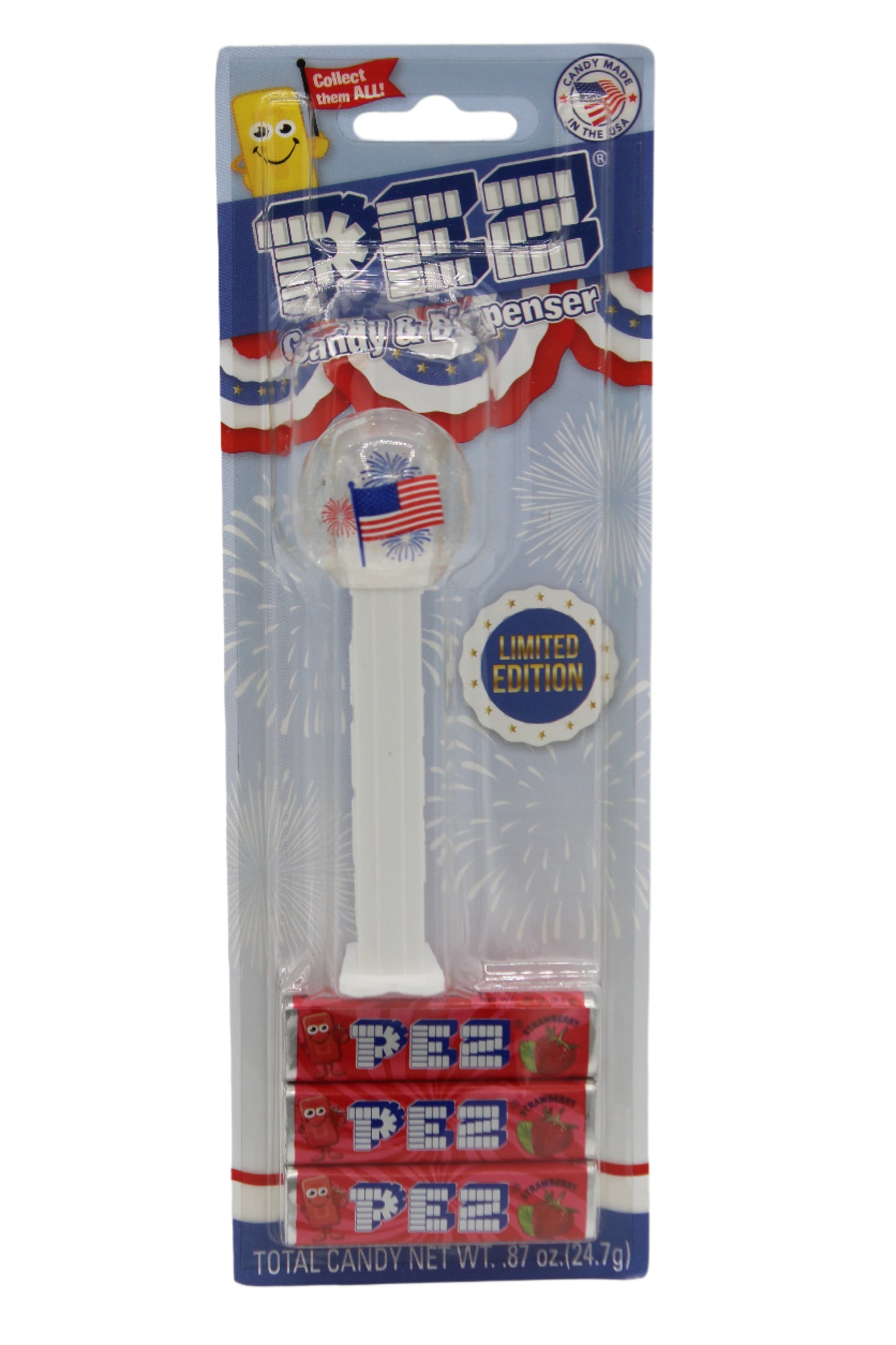 USA Flag Crystal Pez, NEW WHITE STEM, Limited Edition 2025 Pez, Loose or Mint on Card!