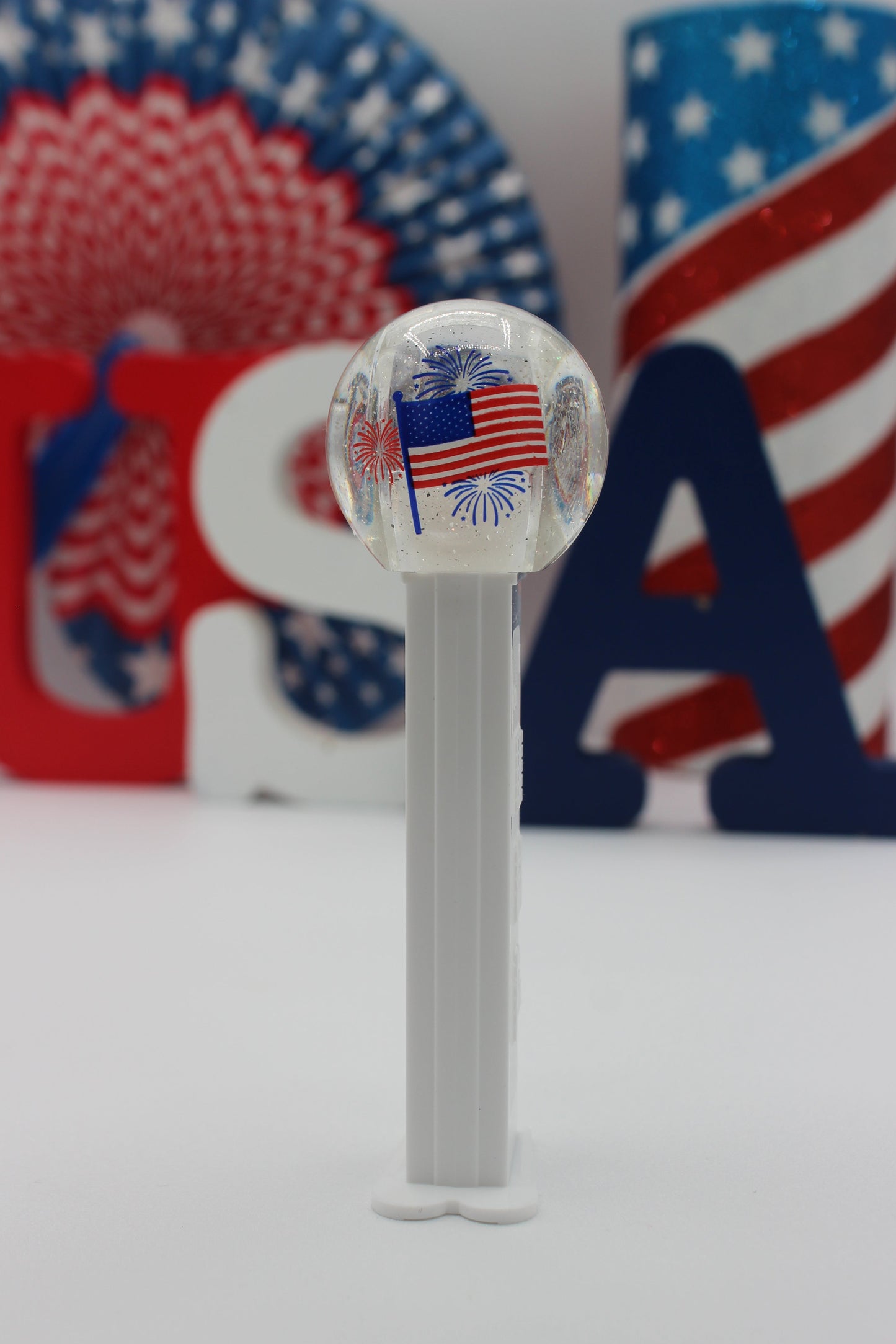 USA Flag Crystal Pez, NEW WHITE STEM, Limited Edition 2025 Pez, Loose or Mint on Card!