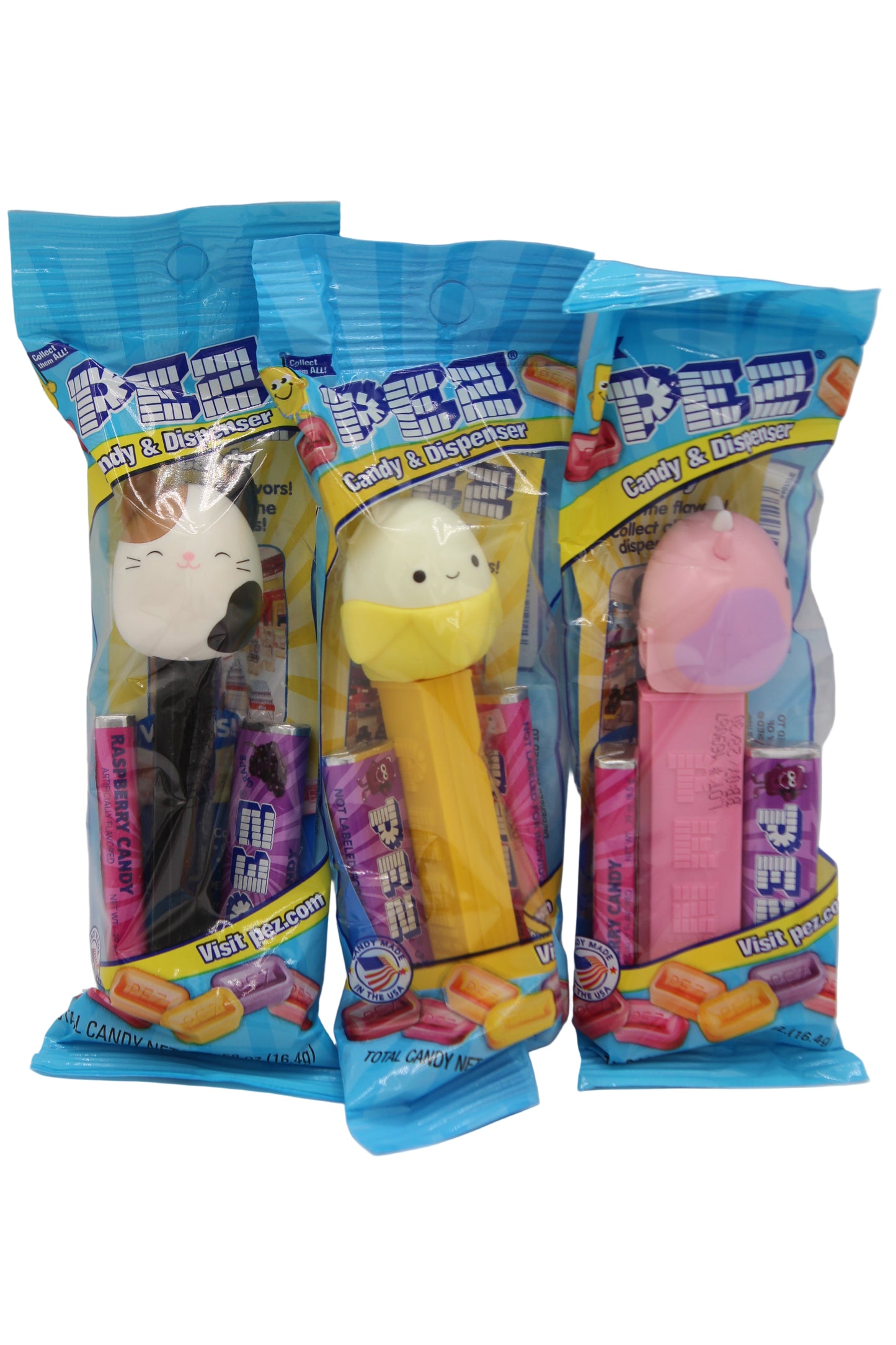 NEW! 2025 Squishmallow Brand Pez, Set of 3, Junie, Patty and Cam! Loose or Mint in Bag!