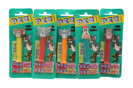 Tom & Jerry Pez, 5 Piece Set, Tom, Jerry, Spike, Droopy (cracked foot) & Tuffy, European, Mint on Card!